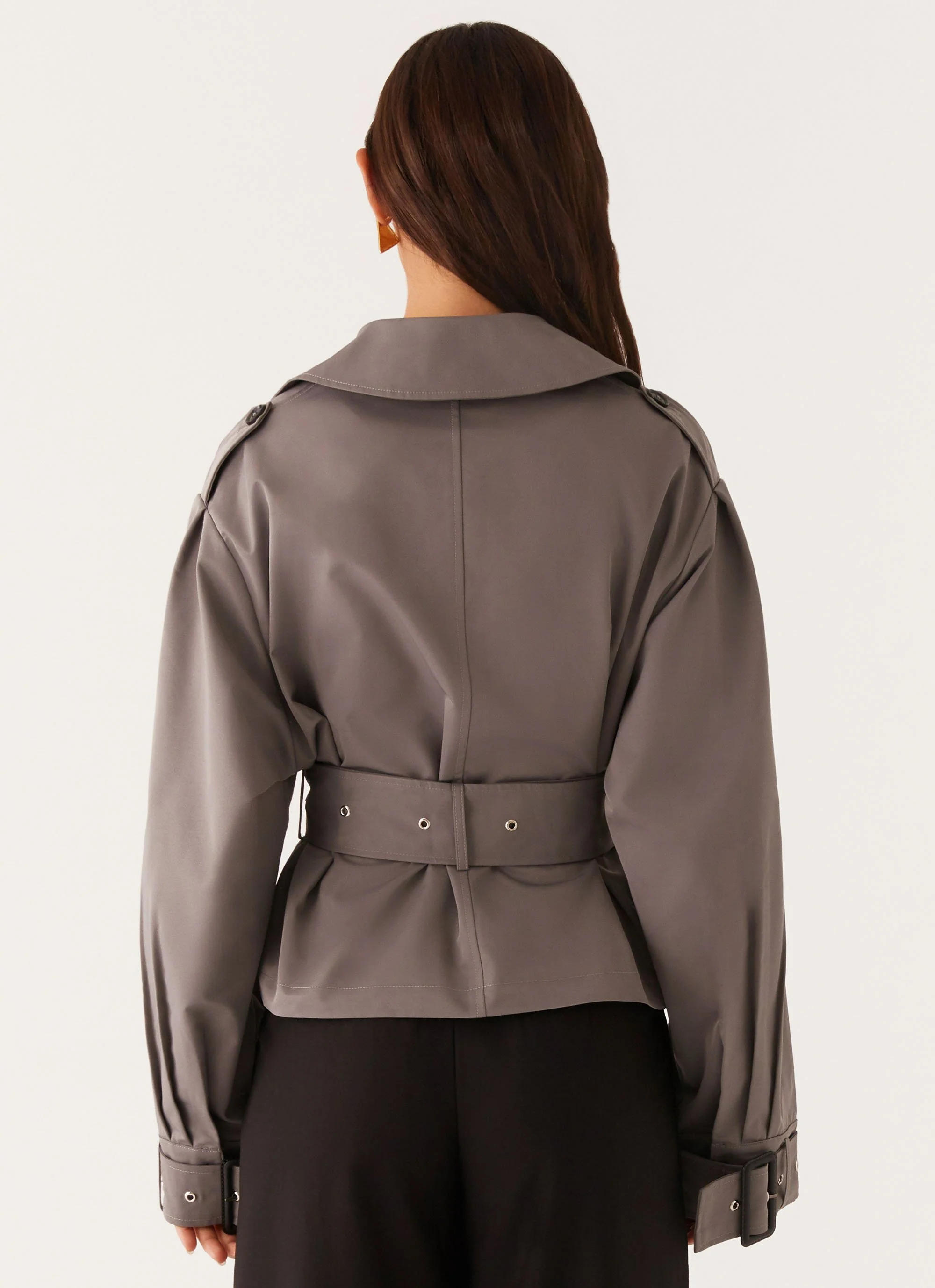 Boston Cropped Trench Coat - Charcoal - Image 2