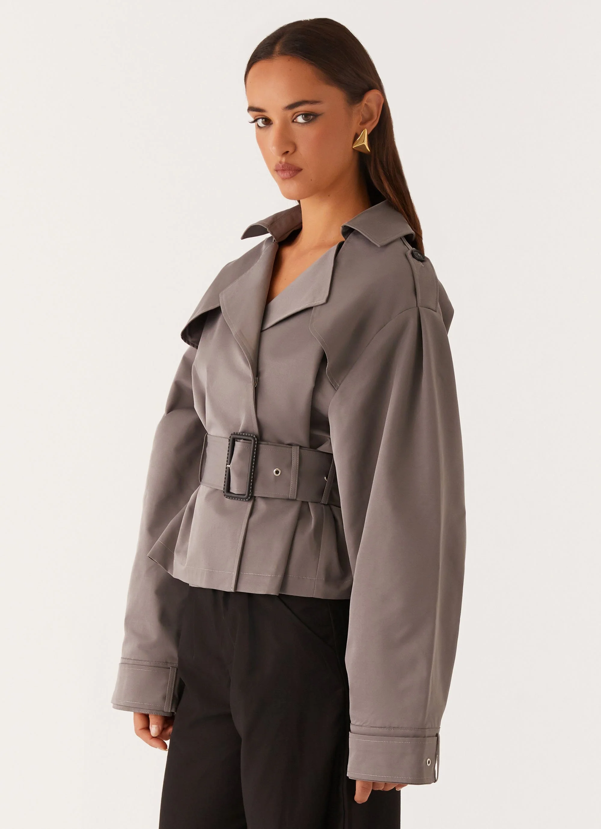 Boston Cropped Trench Coat - Charcoal - Image 6