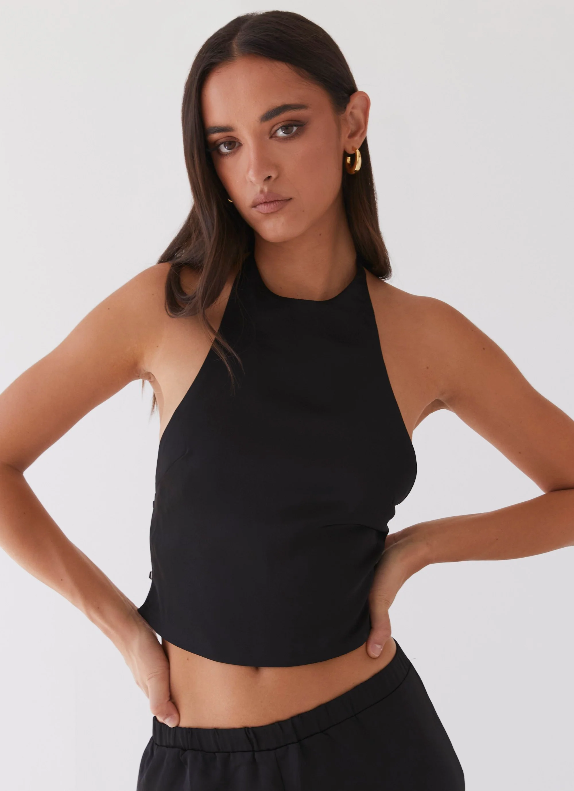 Bree Satin Halterneck Top - Black - Image 3