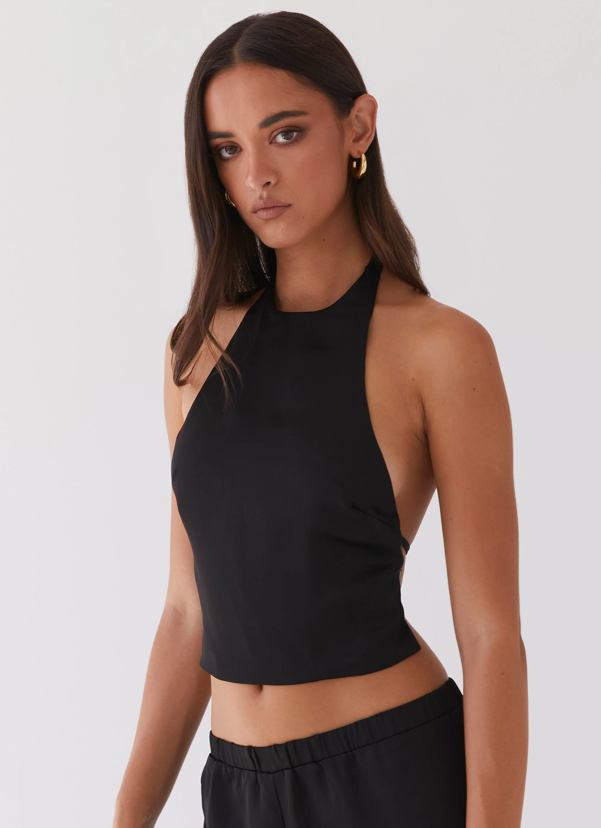 Bree Satin Halterneck Top - Black - Image 4