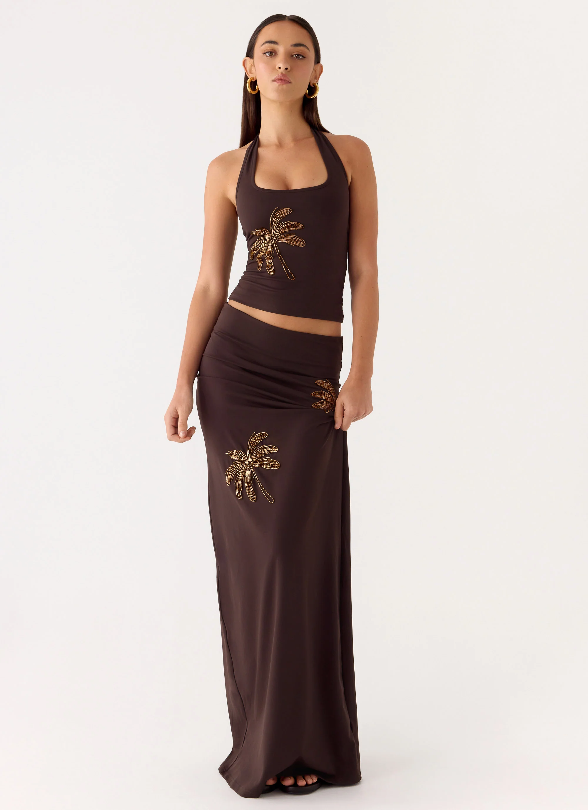 Brienne Beaded Maxi Skirt - Chocolate - Image 5
