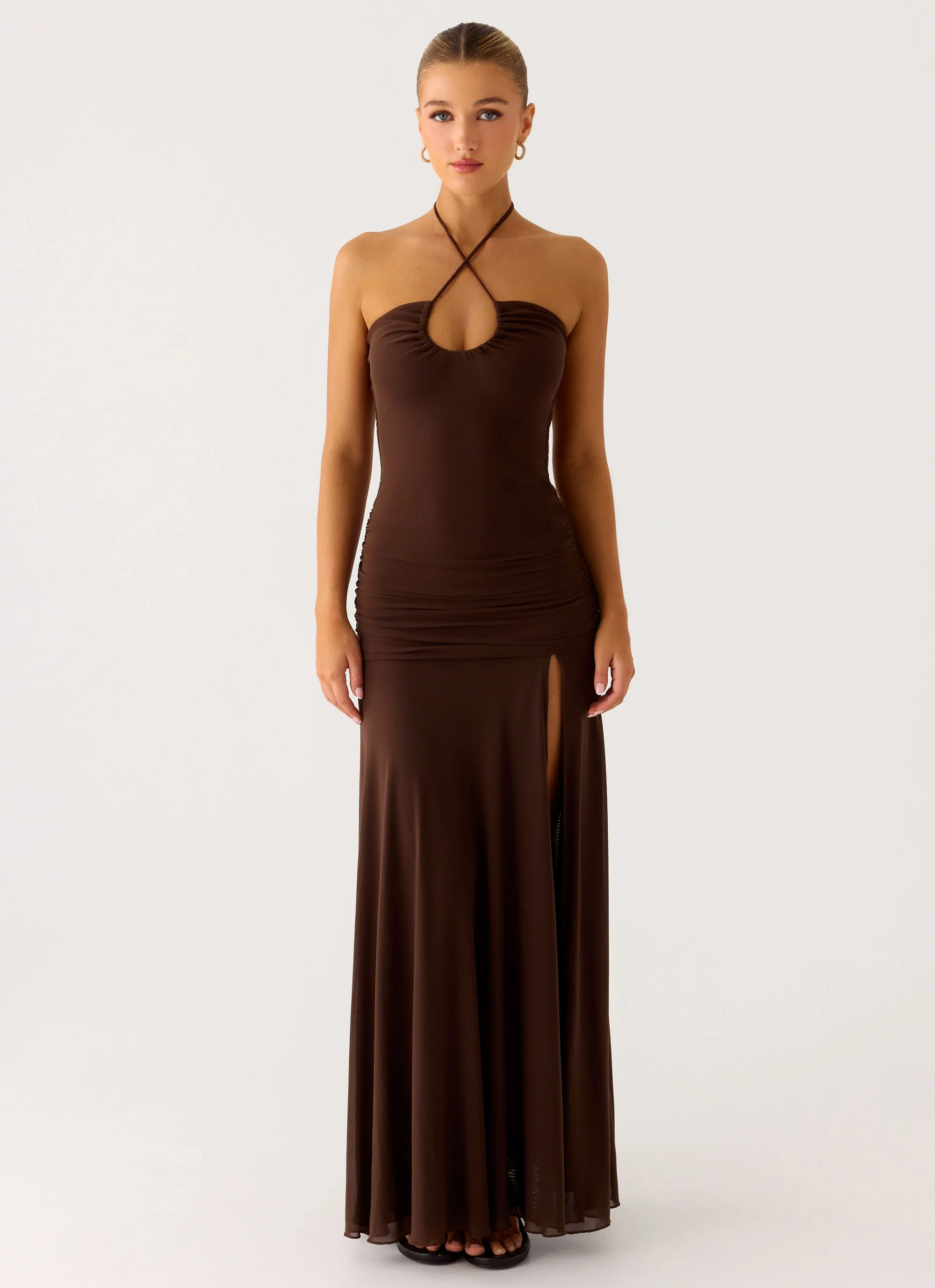 Callie Ruched Maxi Dress - Chocolate - Image 3