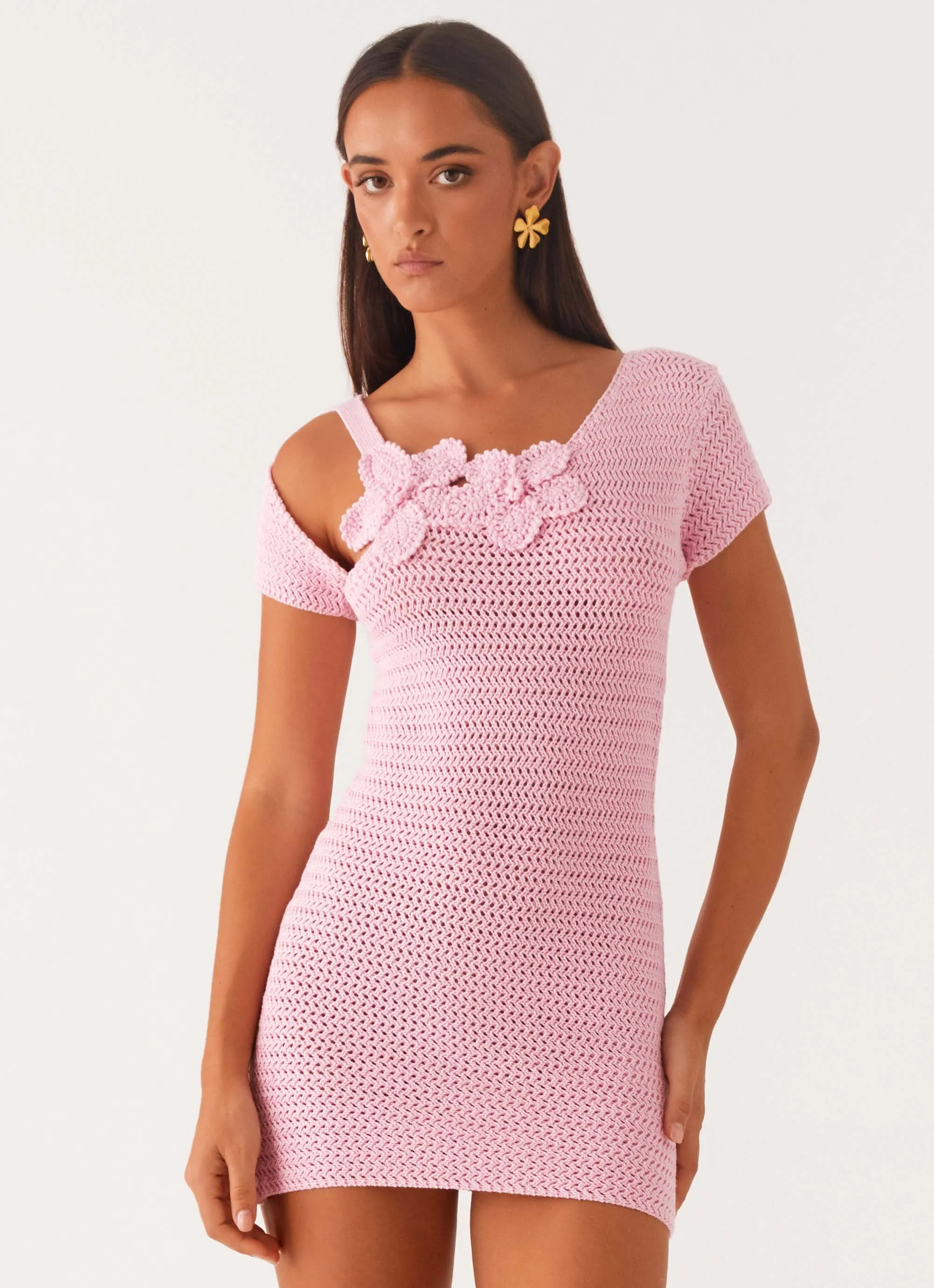 Camryn Crochet Mini Dress - Pink - Image 6