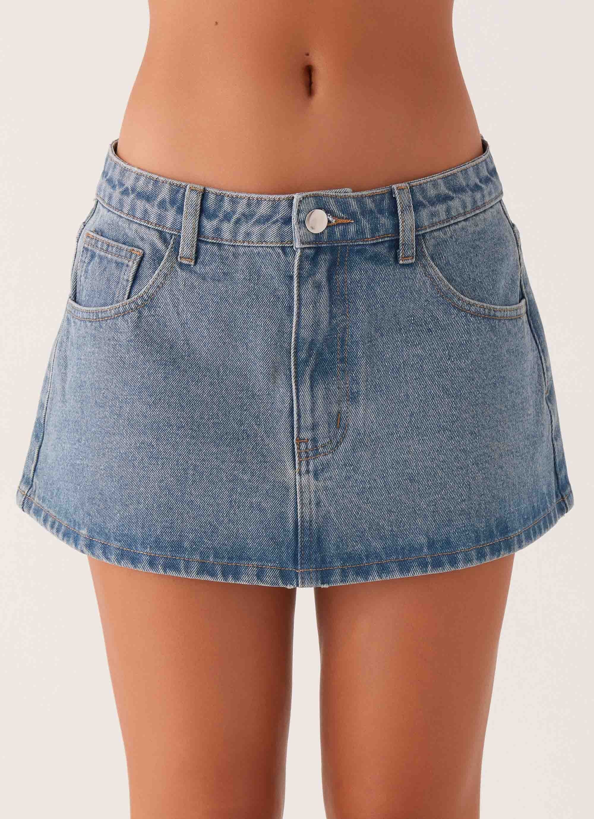 Carrie Denim Mini Skirt - Washed Indigo - Image 3