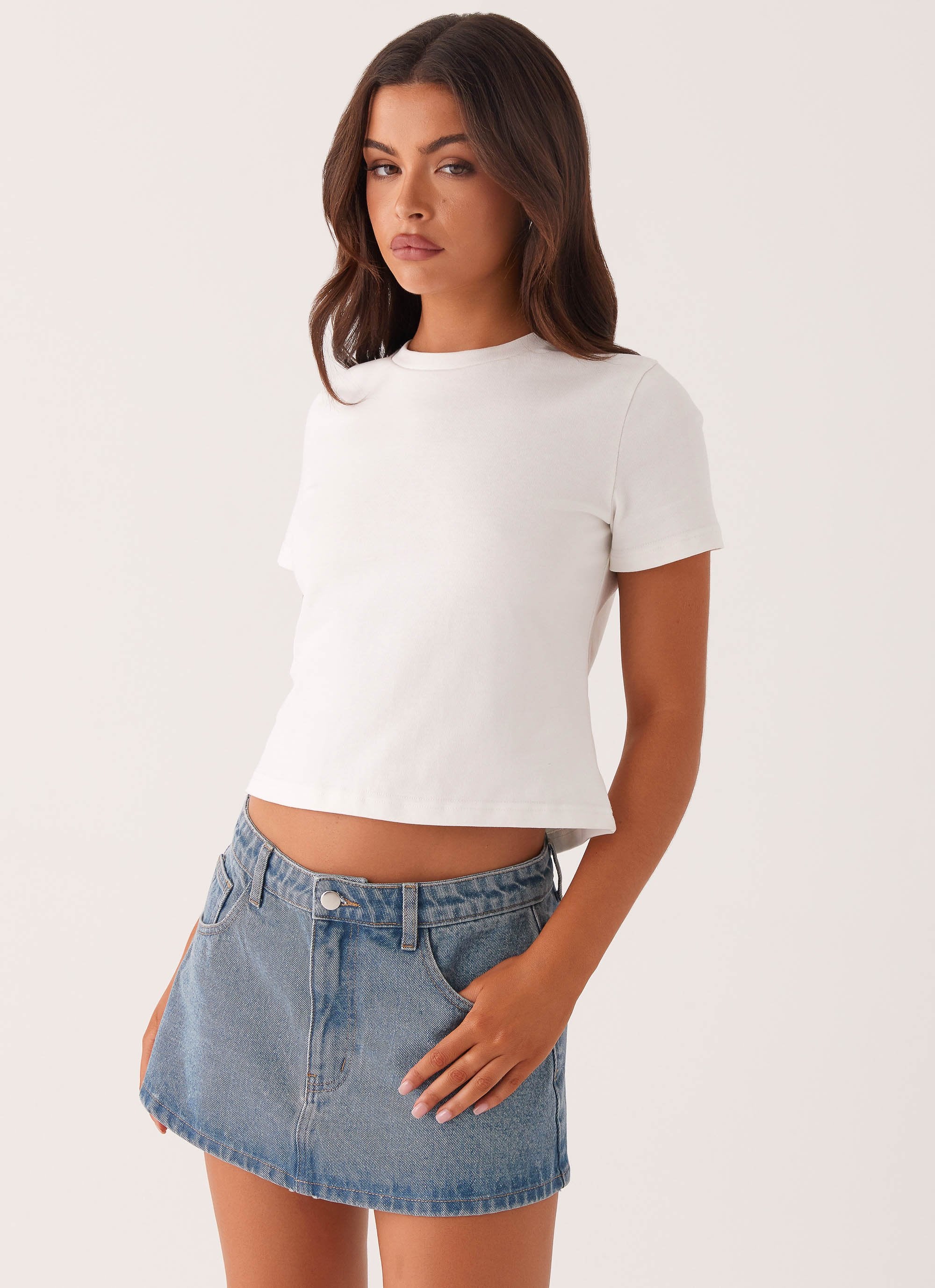 Carrie Denim Mini Skirt - Washed Indigo - Image 6