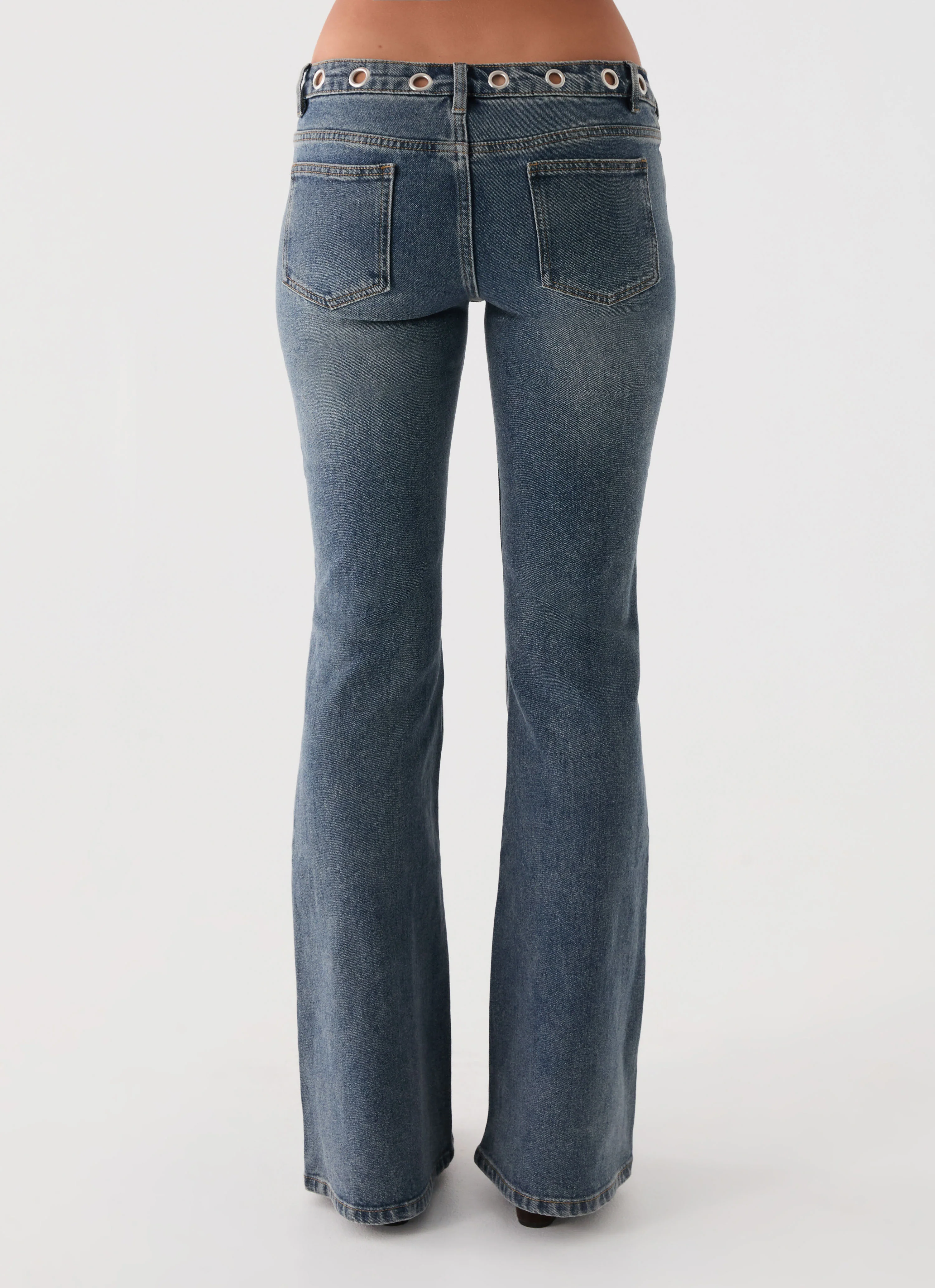 Carson Low Rise Eyelet Jeans - Blue Wash - Image 2