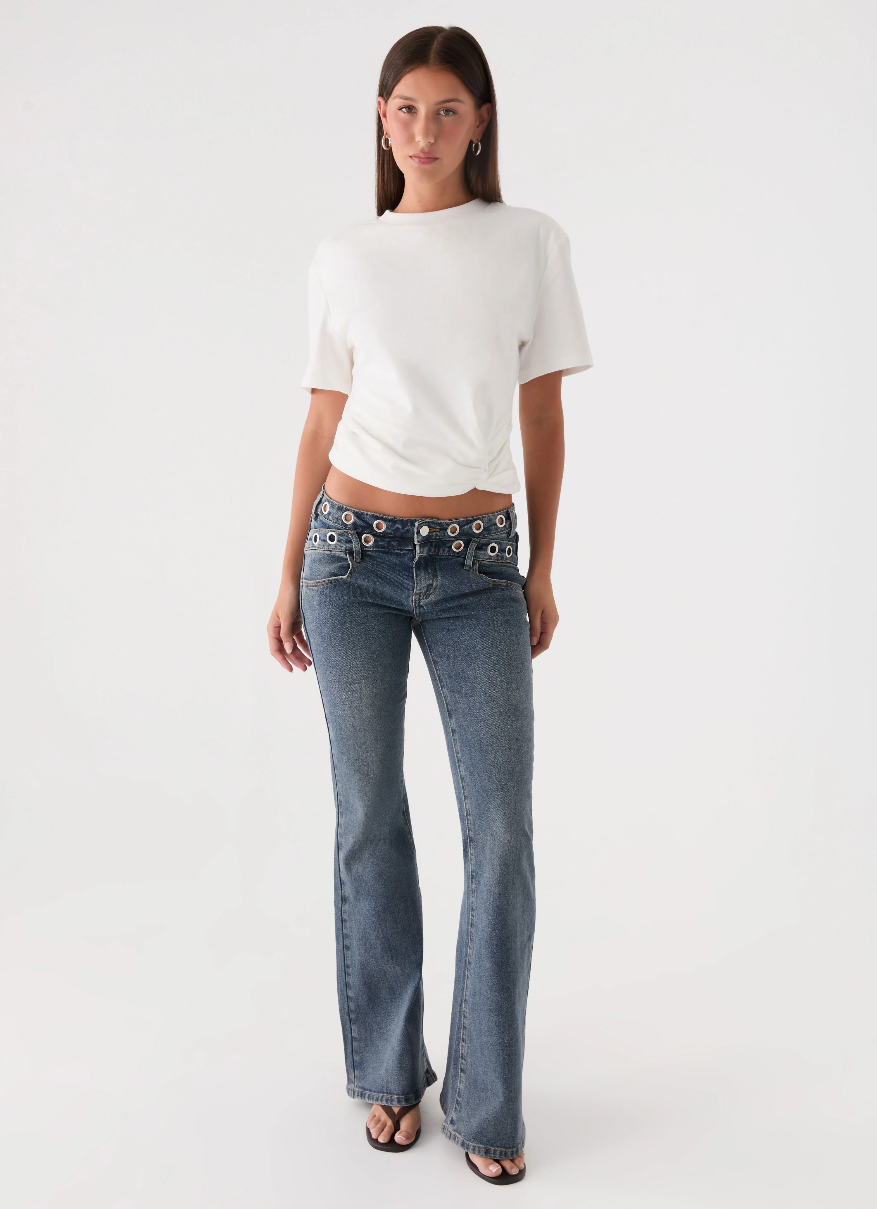 Carson Low Rise Eyelet Jeans - Blue Wash - Image 7