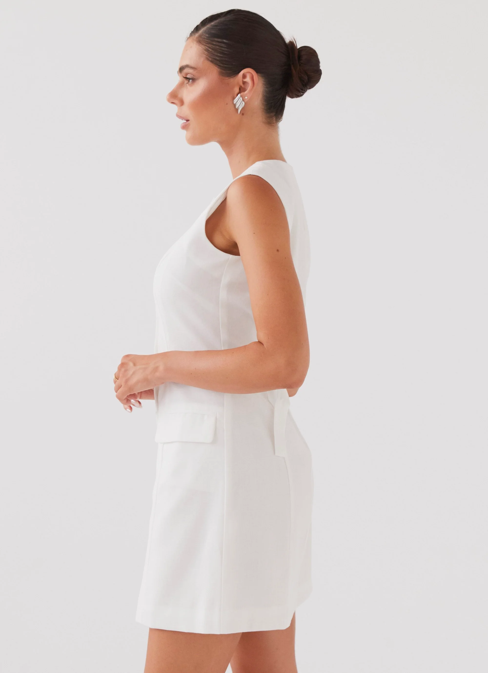 Castello Fiore Linen Mini Dress - White - Image 3
