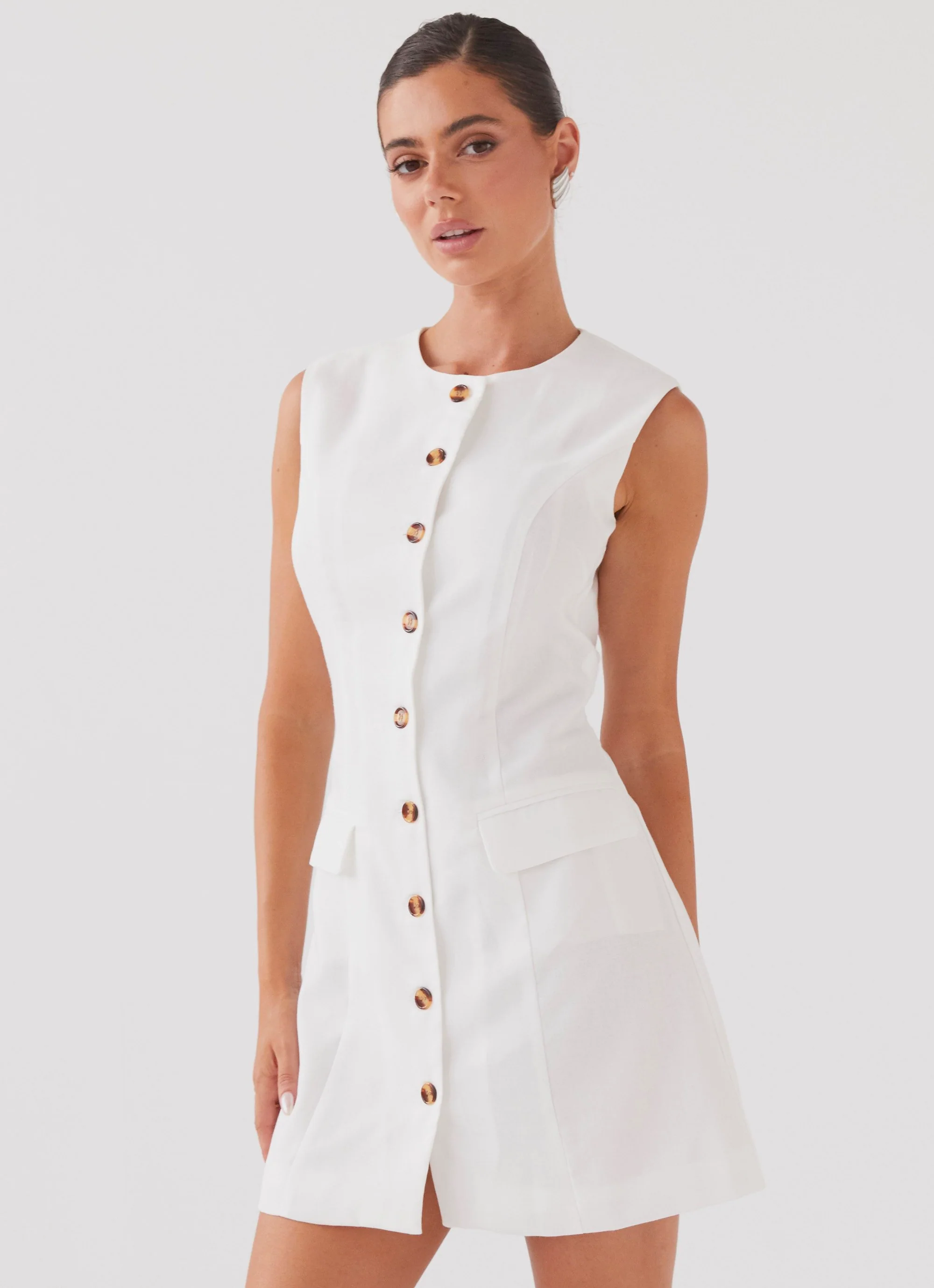 Castello Fiore Linen Mini Dress - White - Image 5