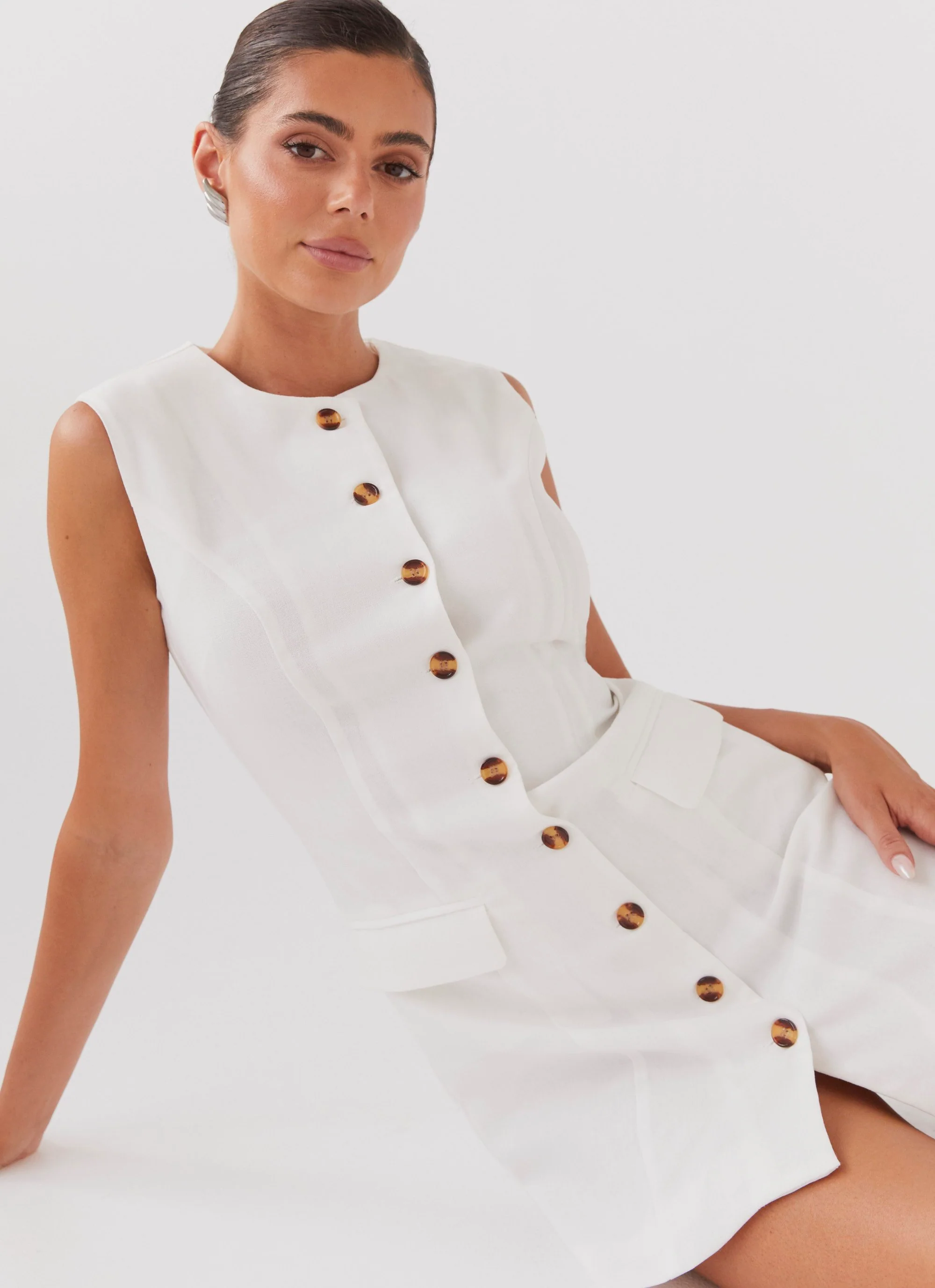 Castello Fiore Linen Mini Dress - White - Image 6