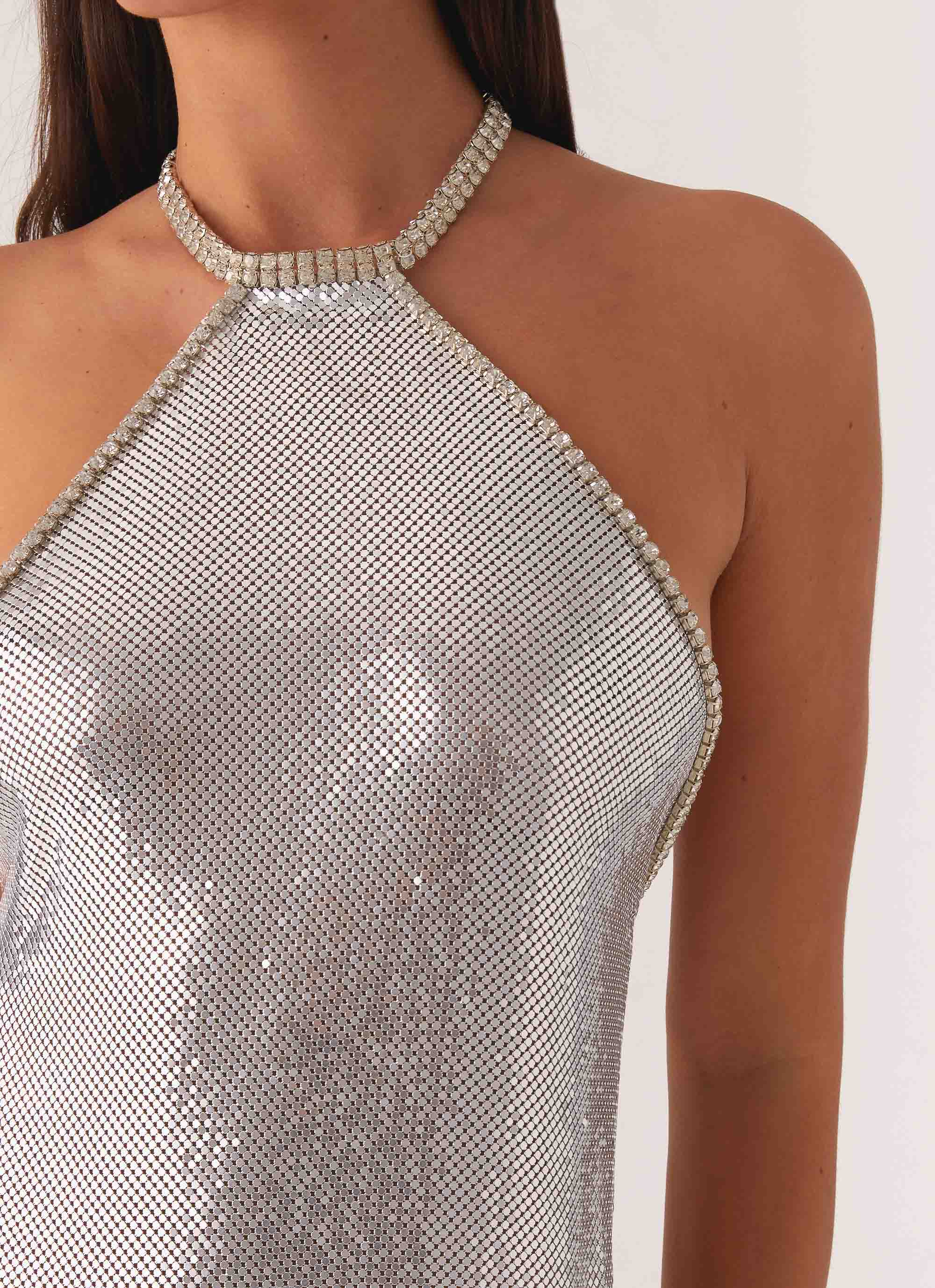 Celebrate Halterneck Chainmail Top - Silver - Image 6