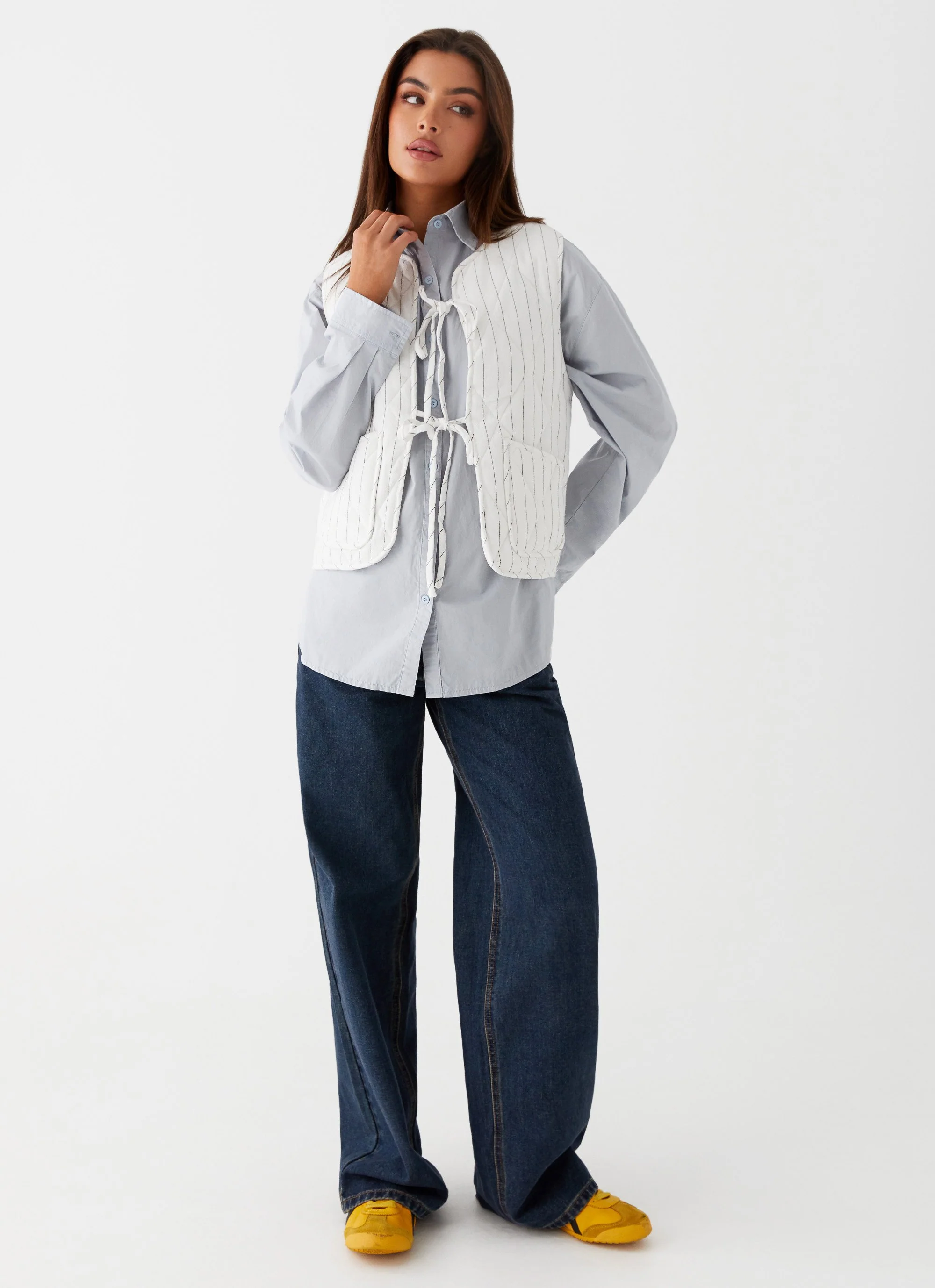 Celini Quilted Vest - White Pinstripe - Image 6
