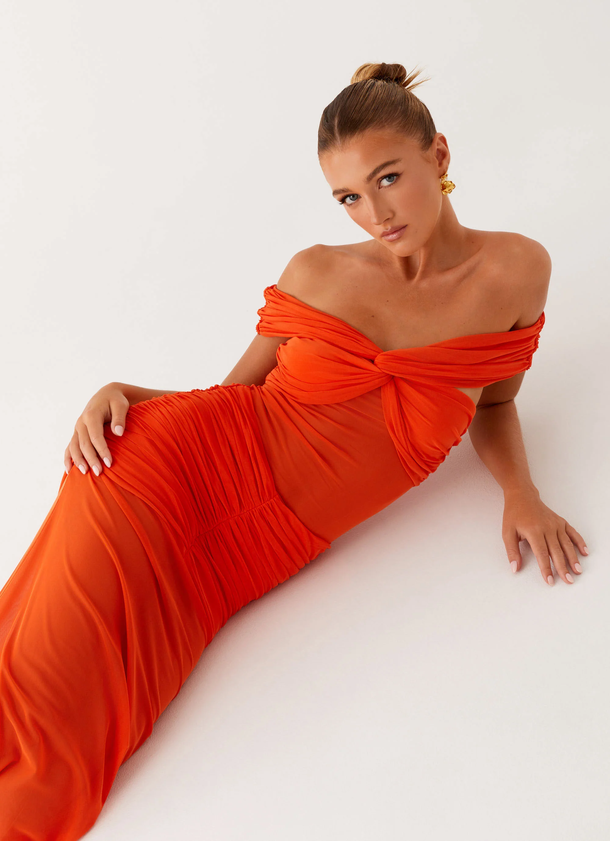 Charming Off Shoulder Maxi Dress - Orange - Image 6