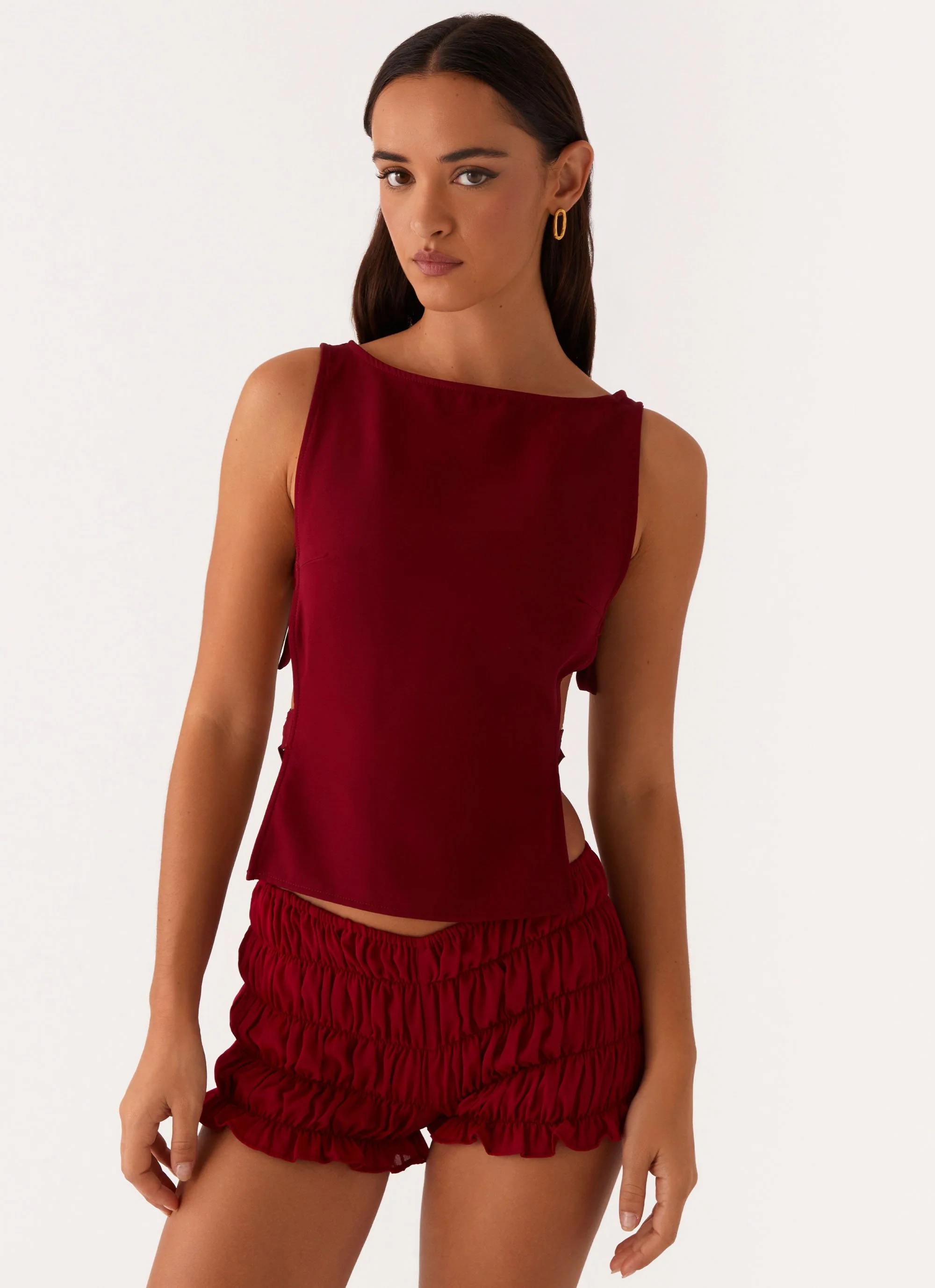 Cherish You Buckle Top - Maroon - Image 6