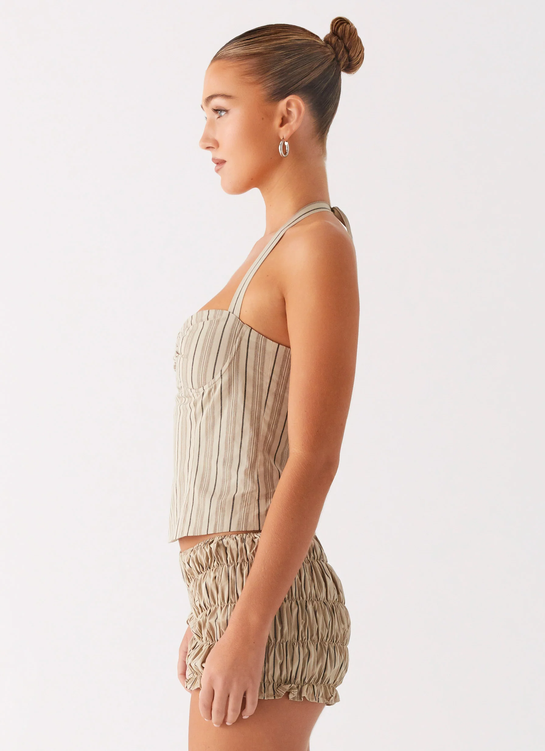 Cheryl Bustier Halter Top - Oatmeal Stripe - Image 2
