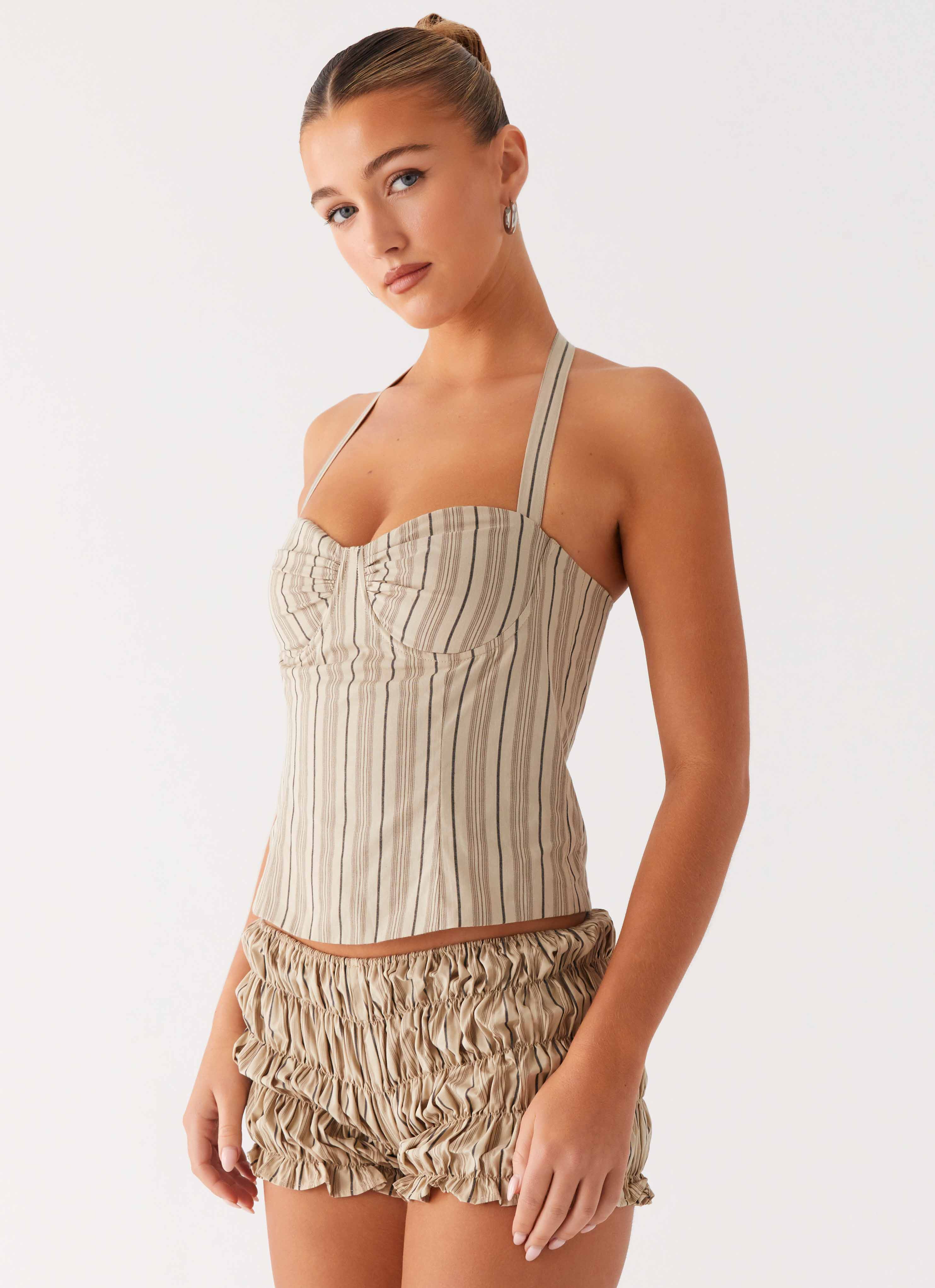 Cheryl Bustier Halter Top - Oatmeal Stripe - Image 5