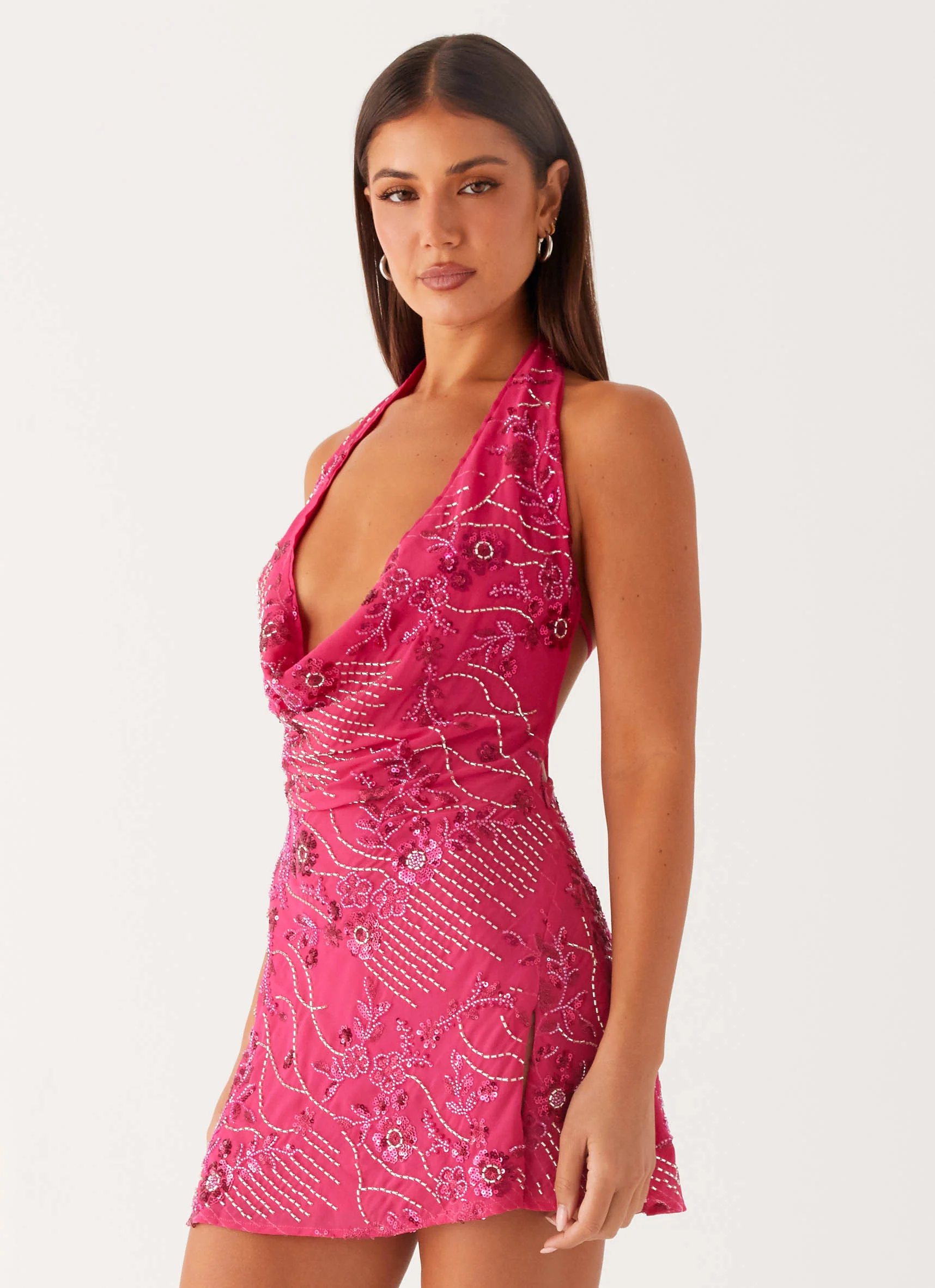 Cinzia Beaded Mini Dress - Fuchsia - Image 2