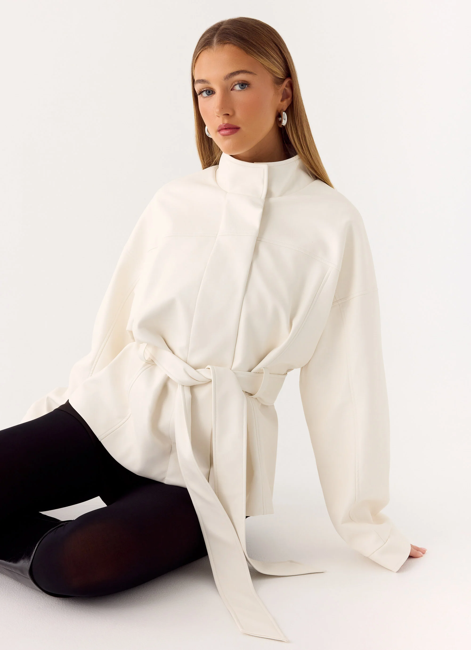City Light Tie Waist Trench Jacket - Ivory - Image 5