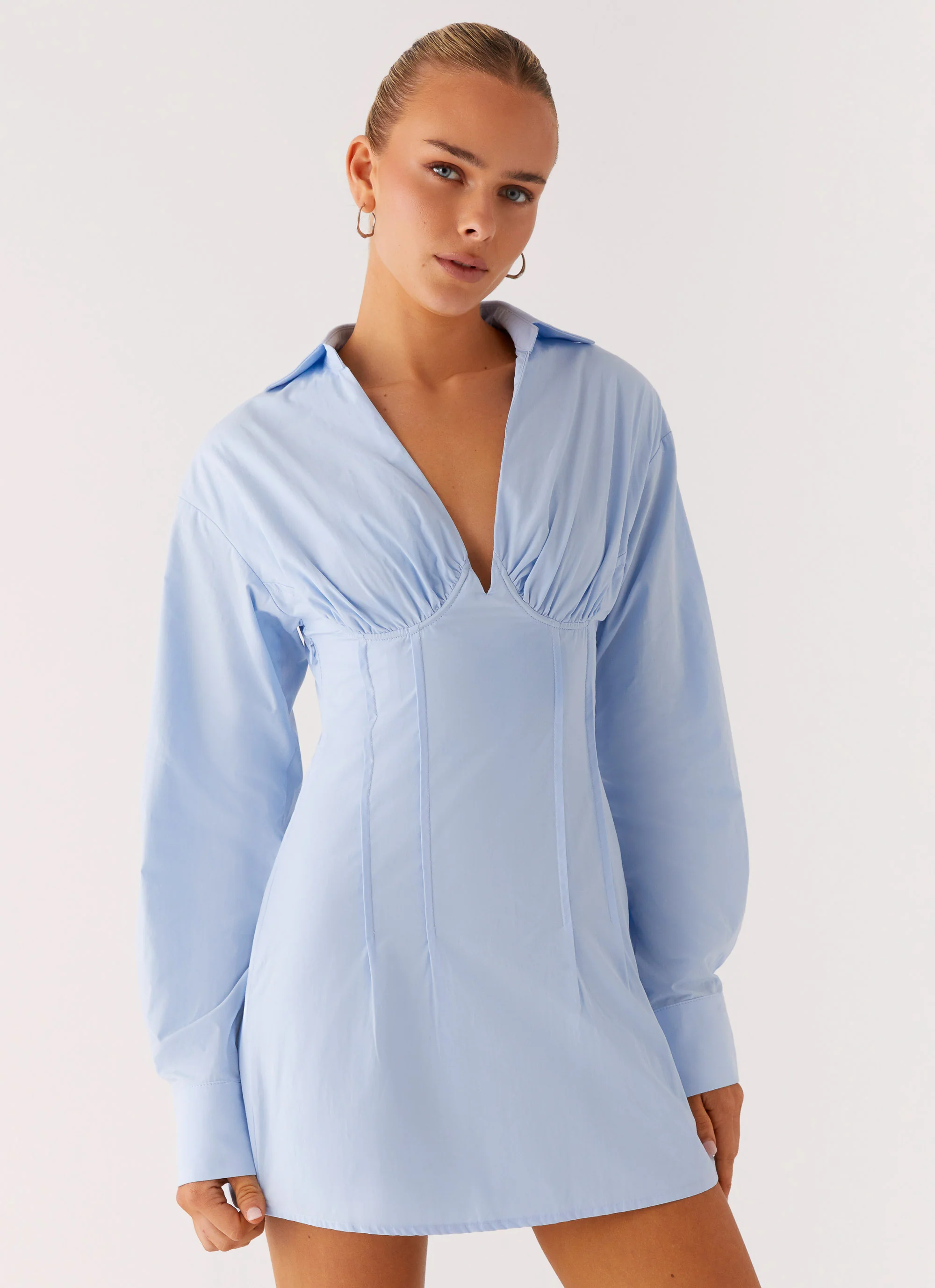 Clancy Mini Shirt Dress - Blue - Image 4