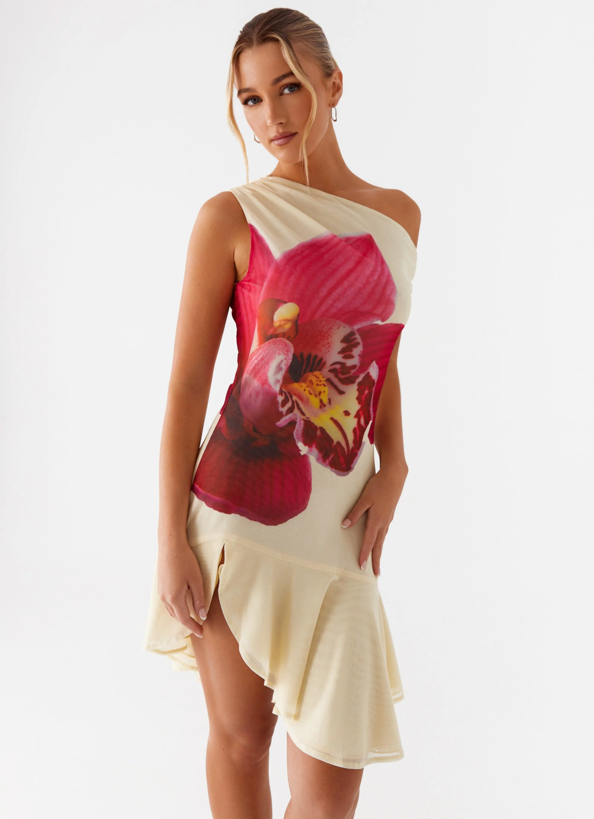 Clementina One Shoulder Mini Dress - Yellow - Image 2