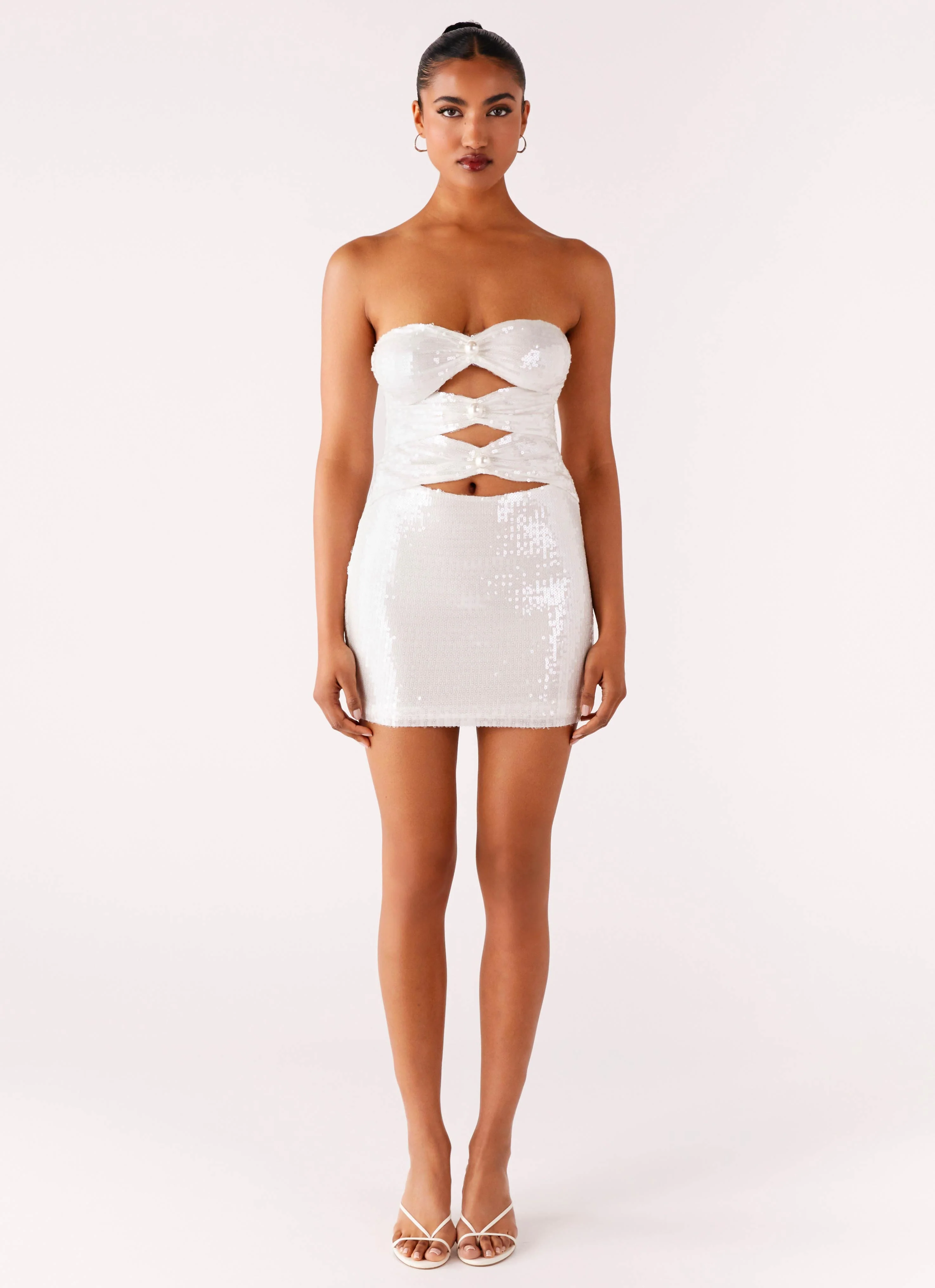 Clyra Sequin Mini Dress - Ivory - Image 4