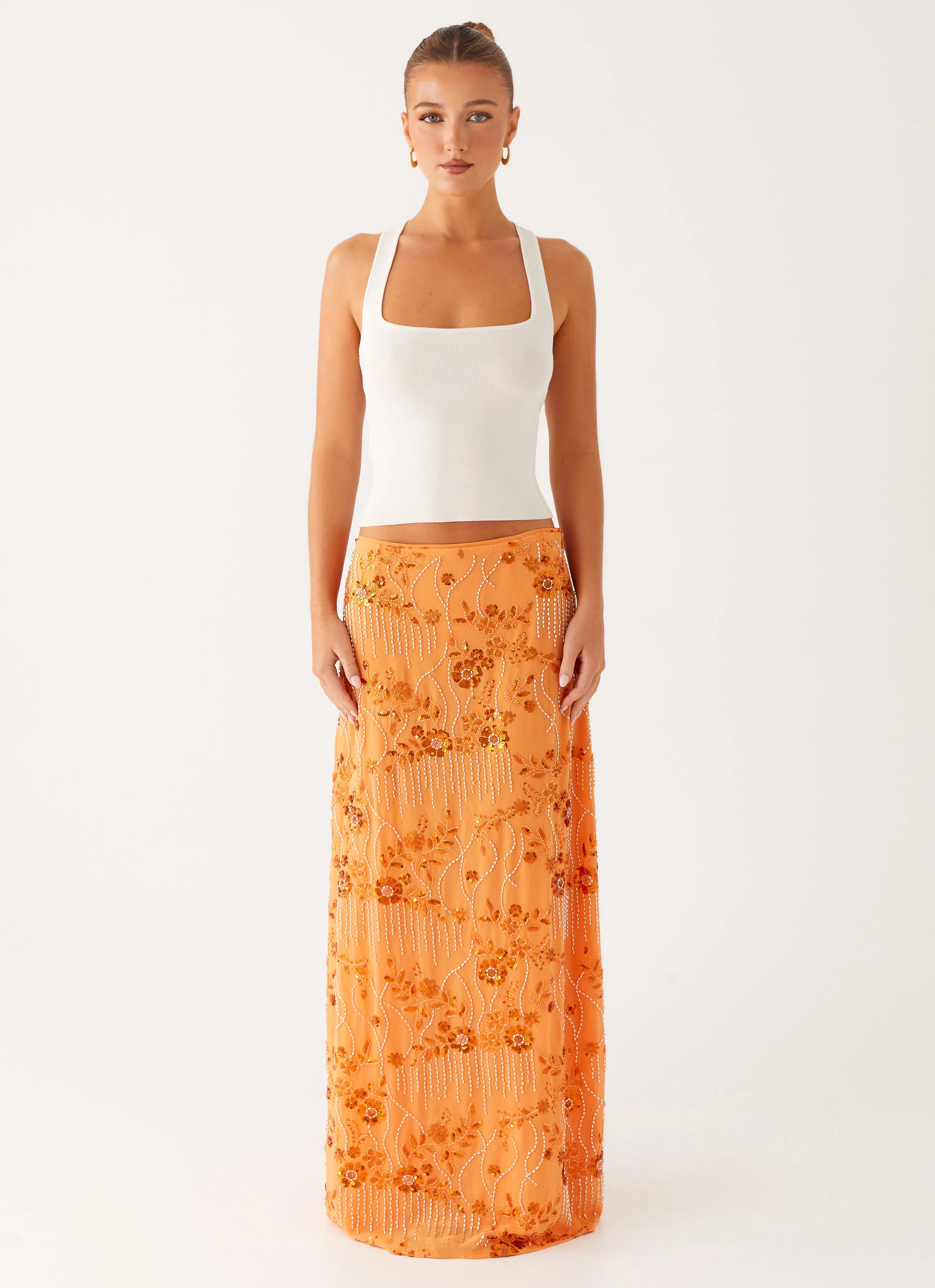 Corinna Low Rise Sequin Maxi Skirt - Orange - Image 3