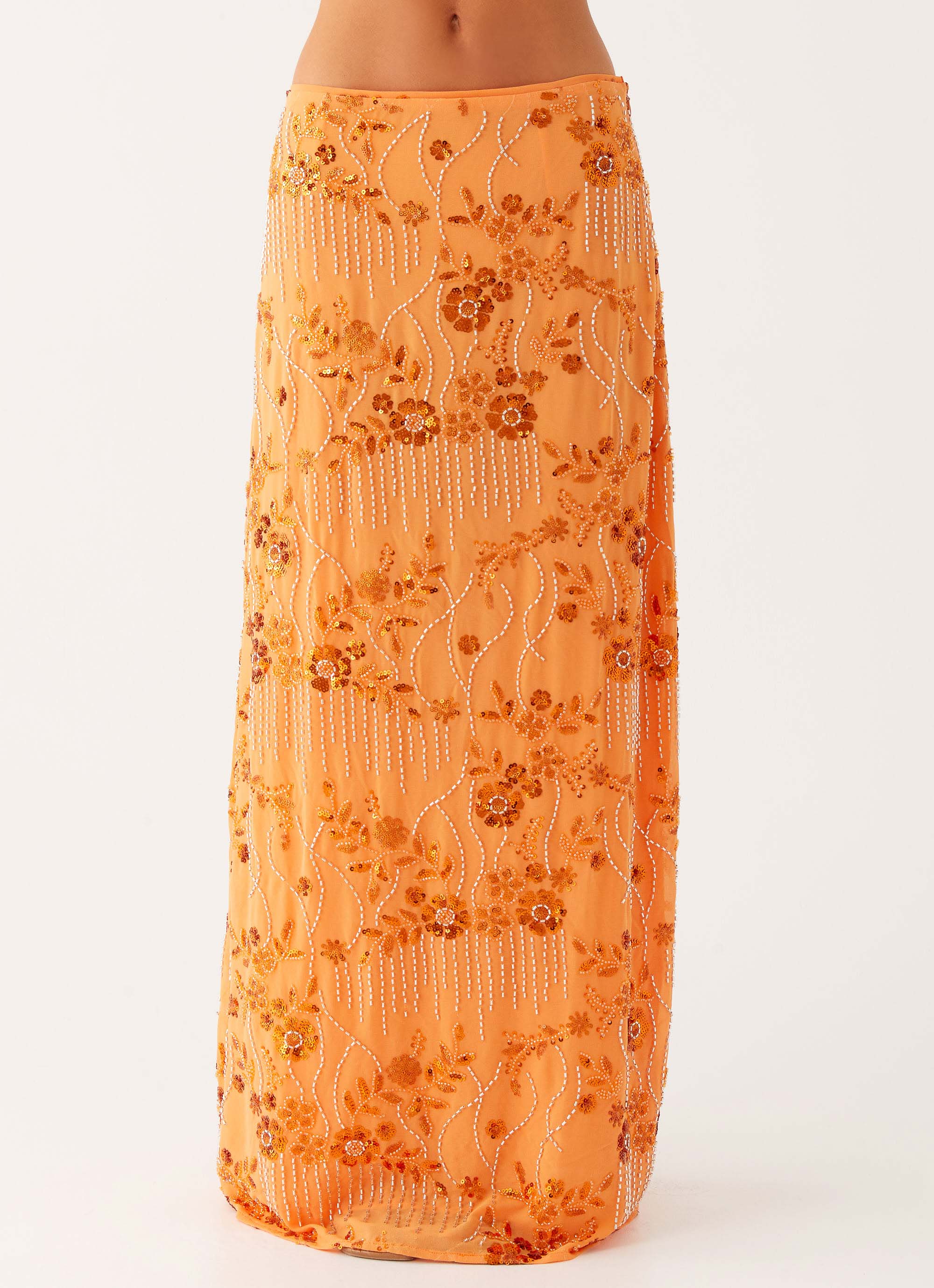 Corinna Low Rise Sequin Maxi Skirt - Orange - Image 5
