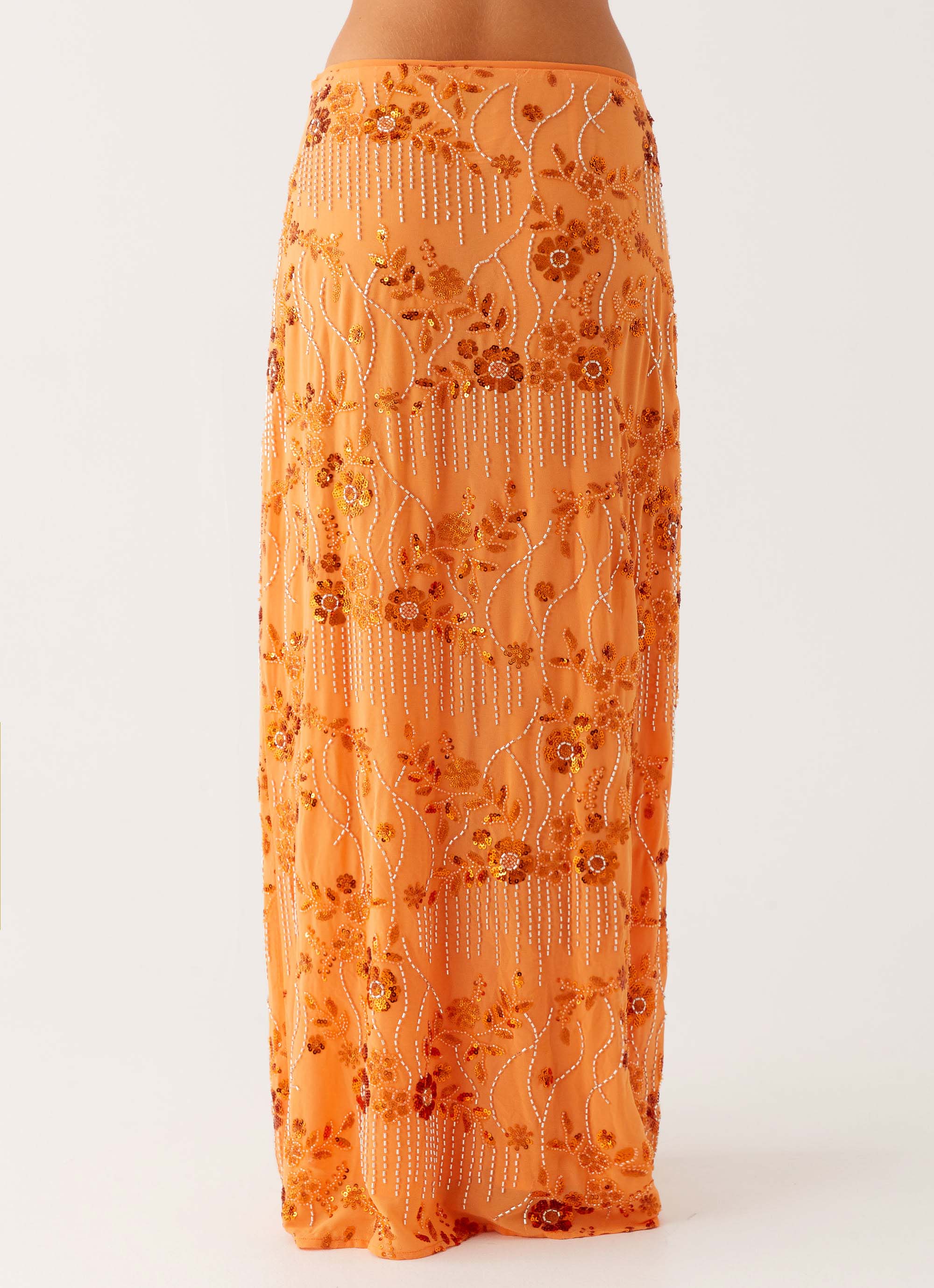 Corinna Low Rise Sequin Maxi Skirt - Orange - Image 7