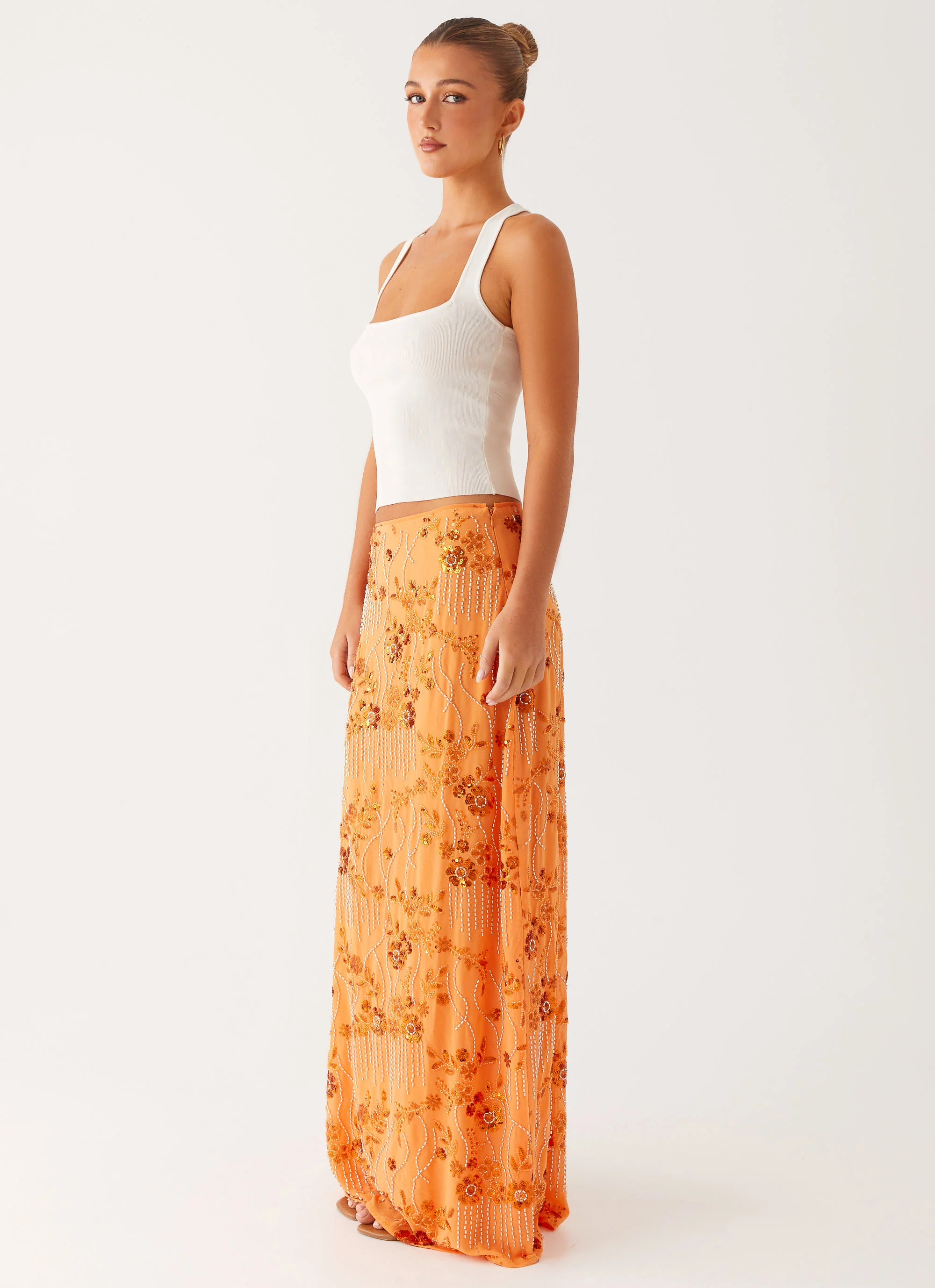 Corinna Low Rise Sequin Maxi Skirt - Orange - Image 8