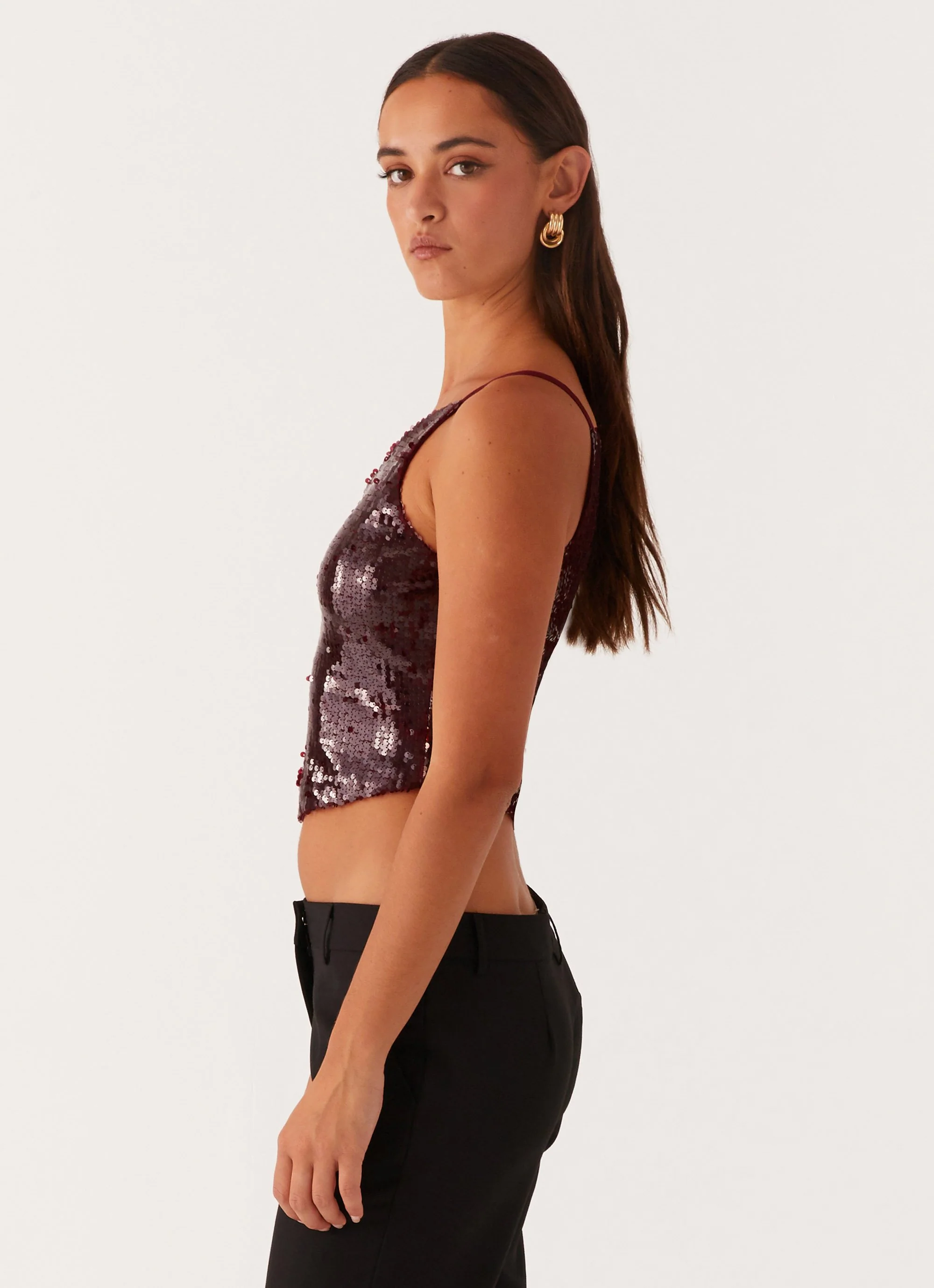 Cosmopolitan One Shoulder Top - Maroon - Image 3