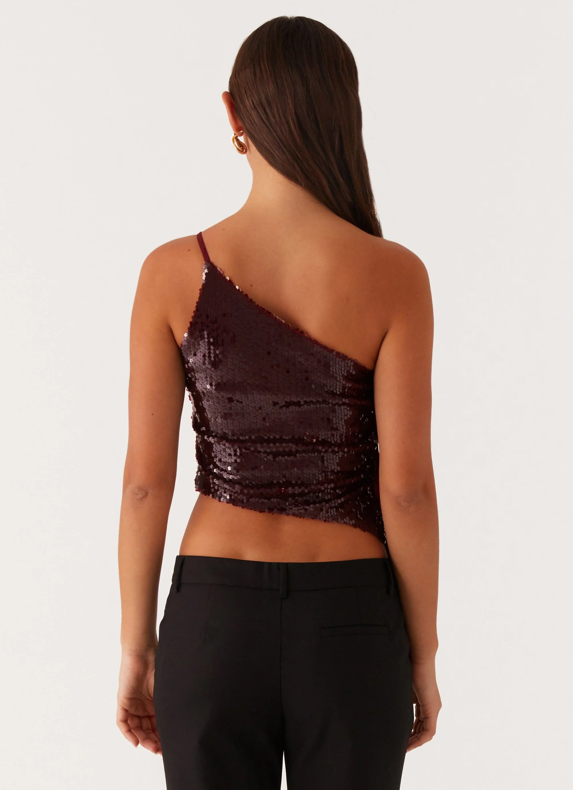 Cosmopolitan One Shoulder Top - Maroon - Image 4