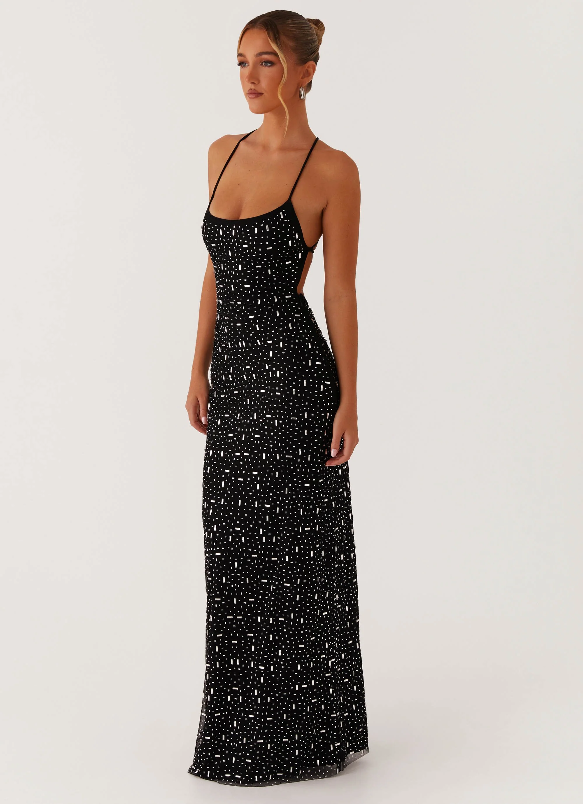 Cressida Rhinestone Mesh Maxi Dress - Black - Image 4