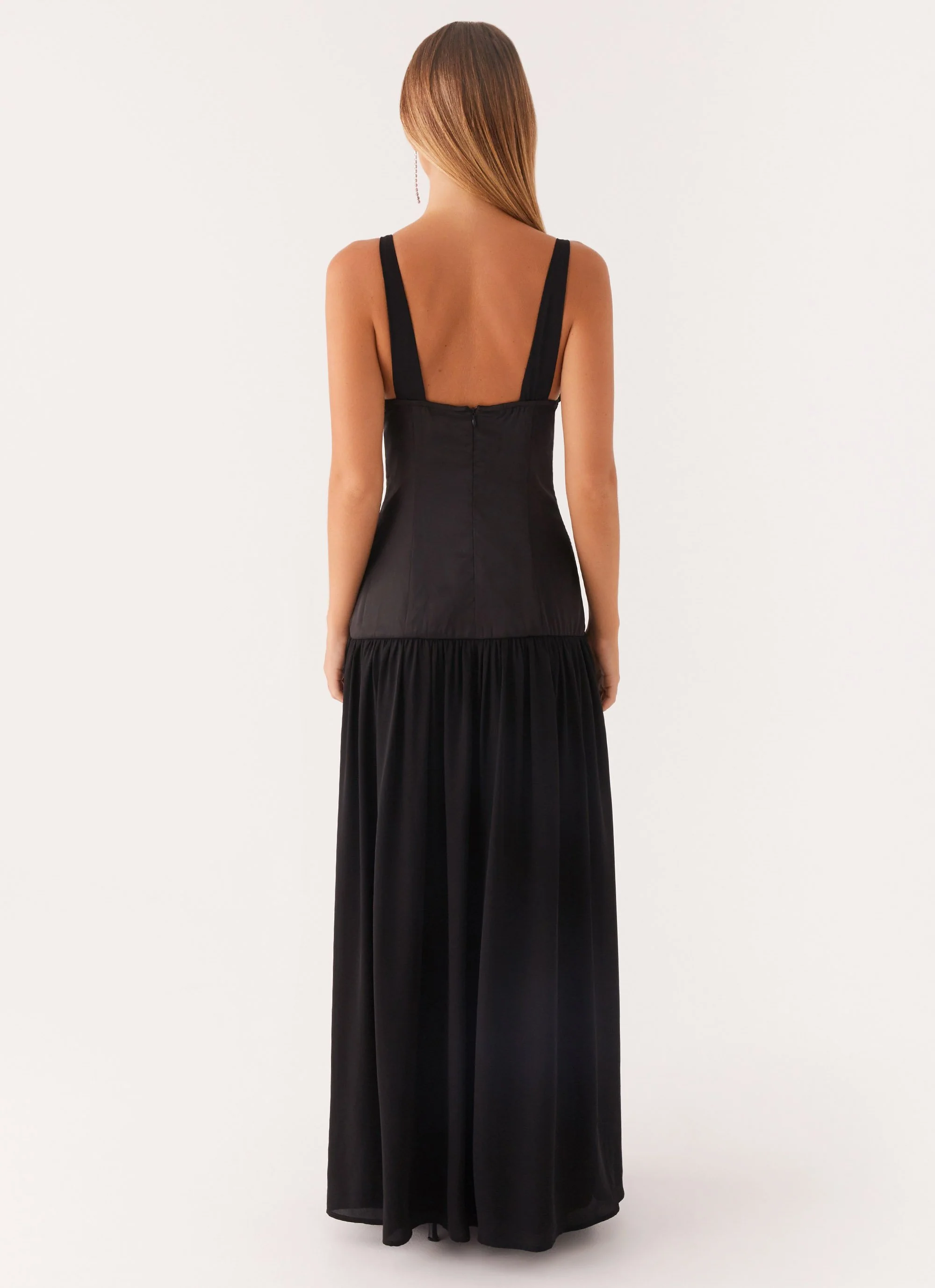Dafina Satin Maxi Dress - Black - Image 3