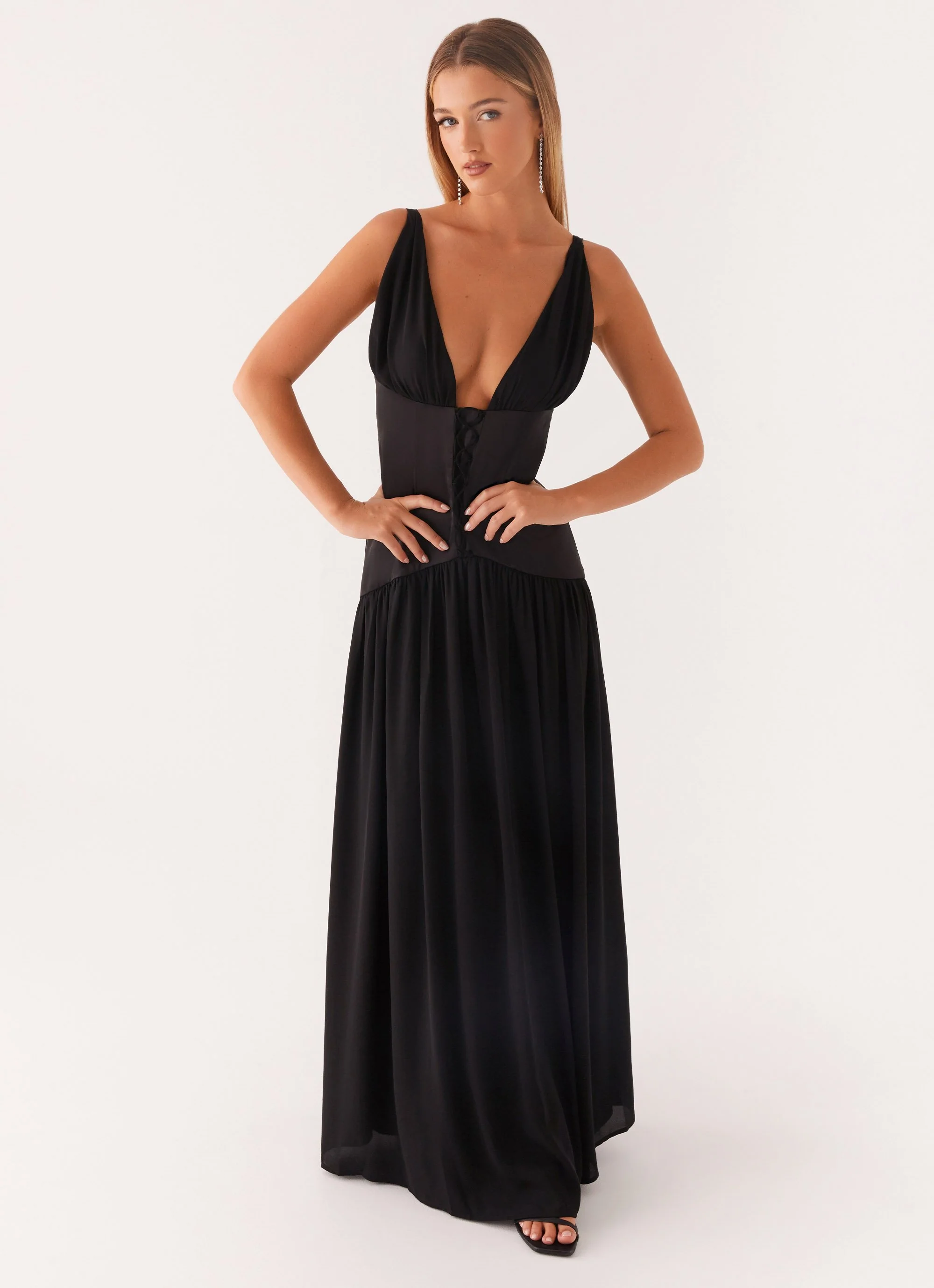 Dafina Satin Maxi Dress - Black - Image 6