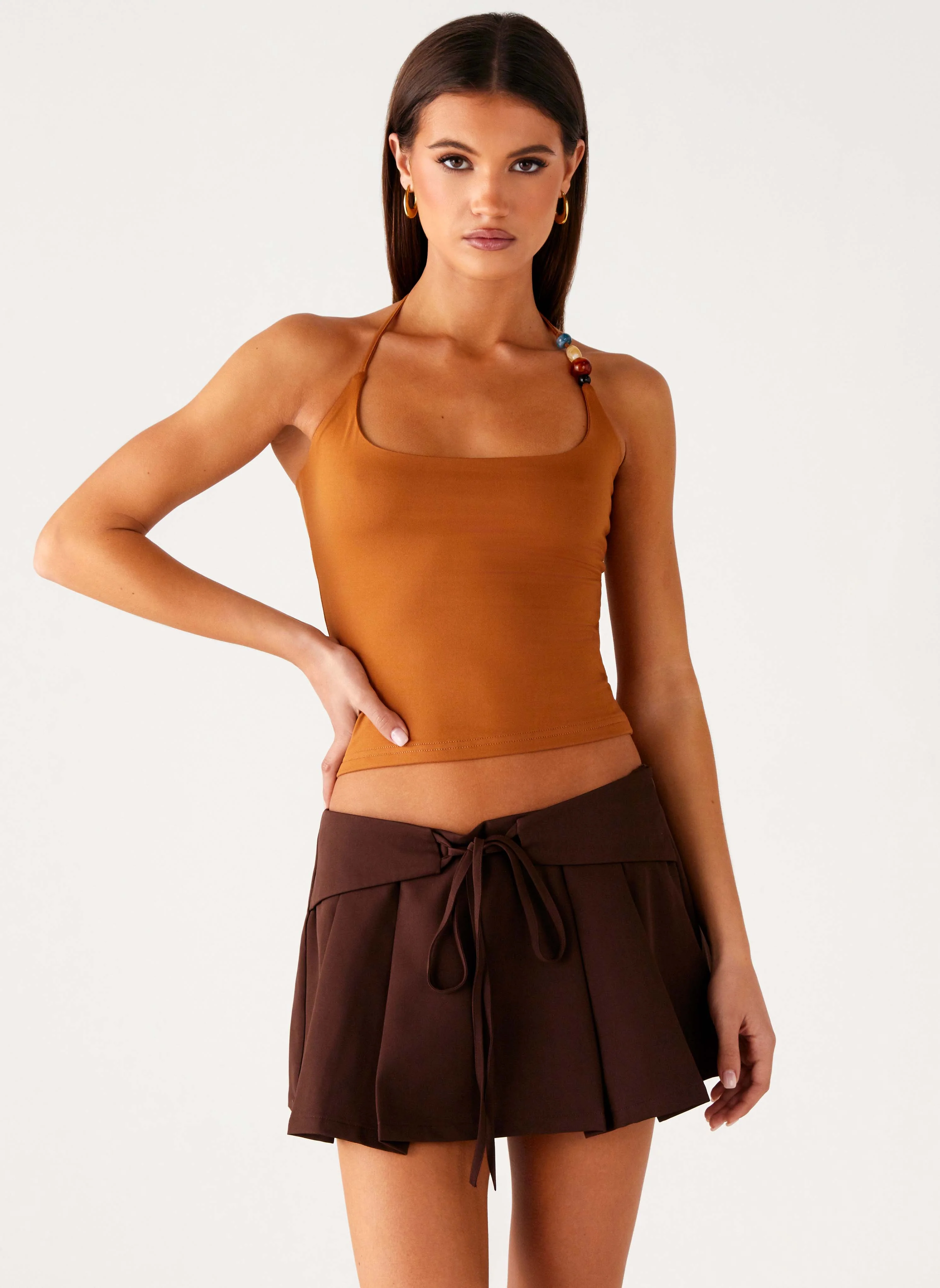 Dalia Dusk Pleated Mini Skirt - Chocolate - Image 6