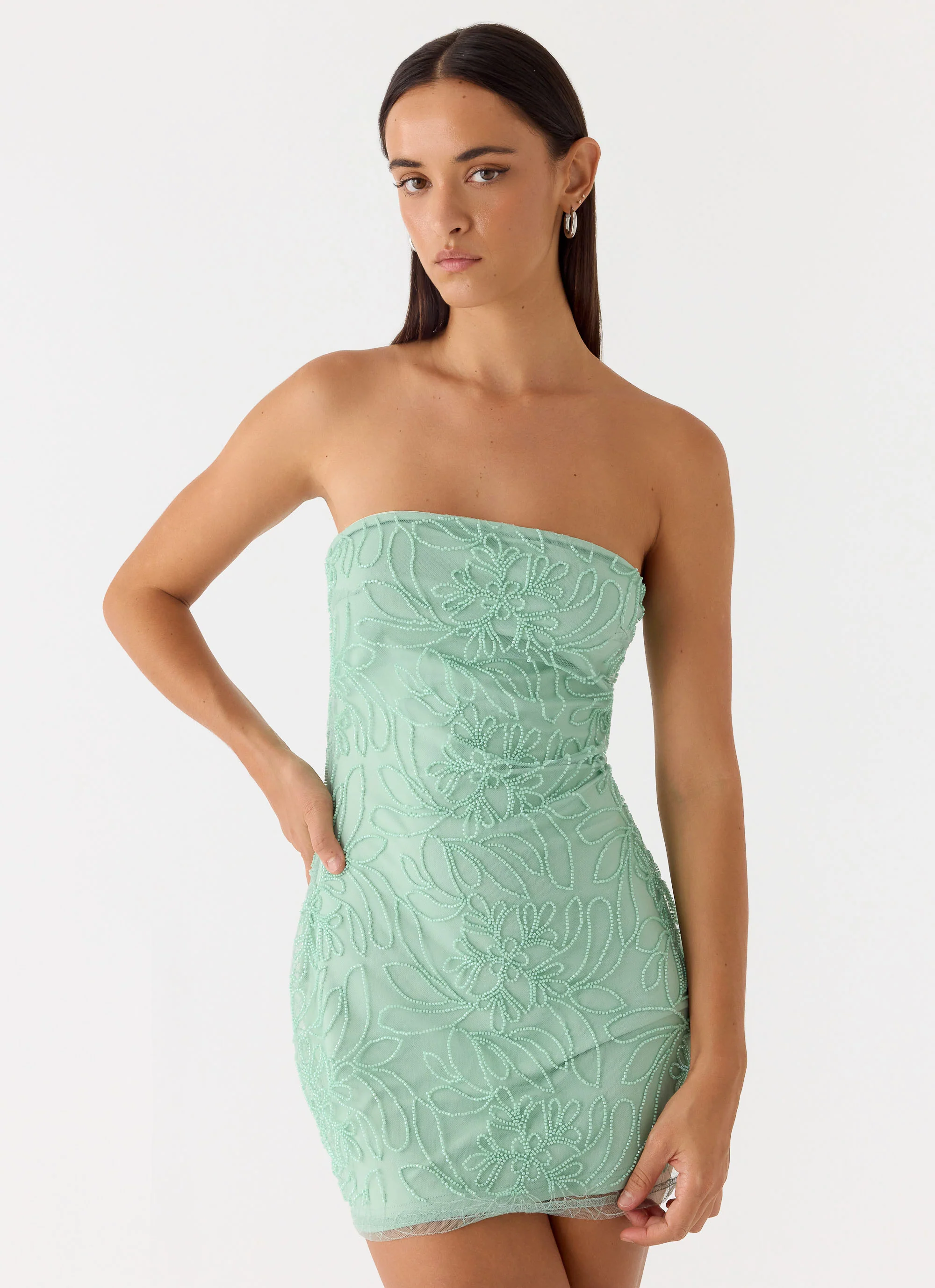 Dangerous Kind Beaded Mini Dress - Sage - Image 6