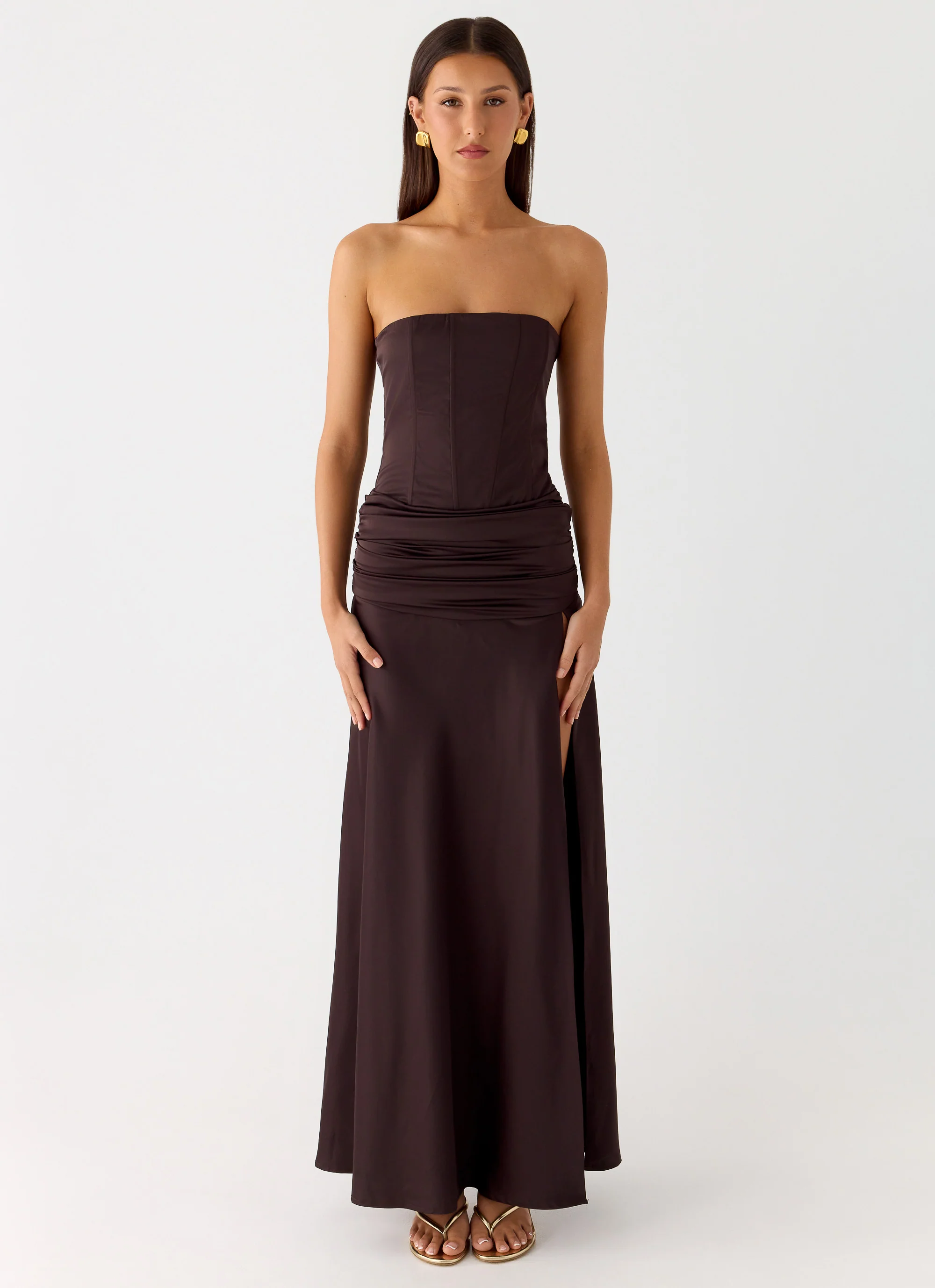 Darana Corset Satin Maxi Dress - Chocolate - Image 2