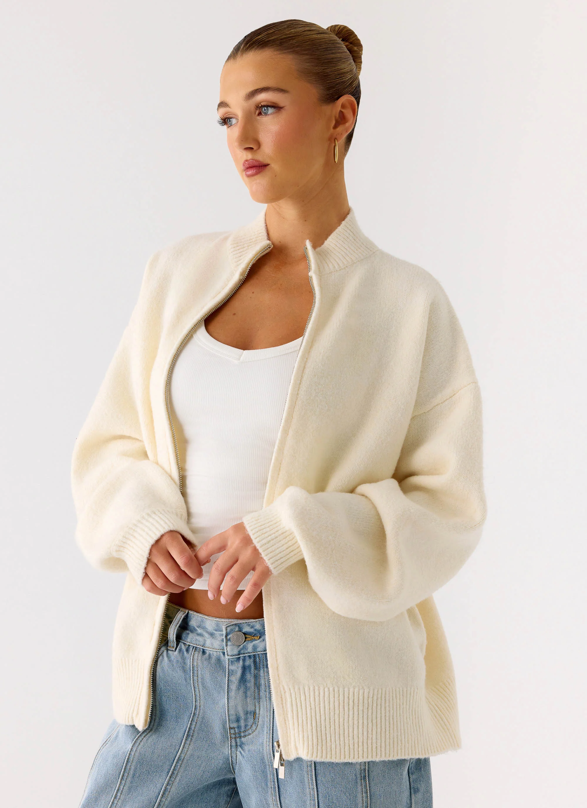 Davy Knit Zip Jacket - Ivory - Image 6