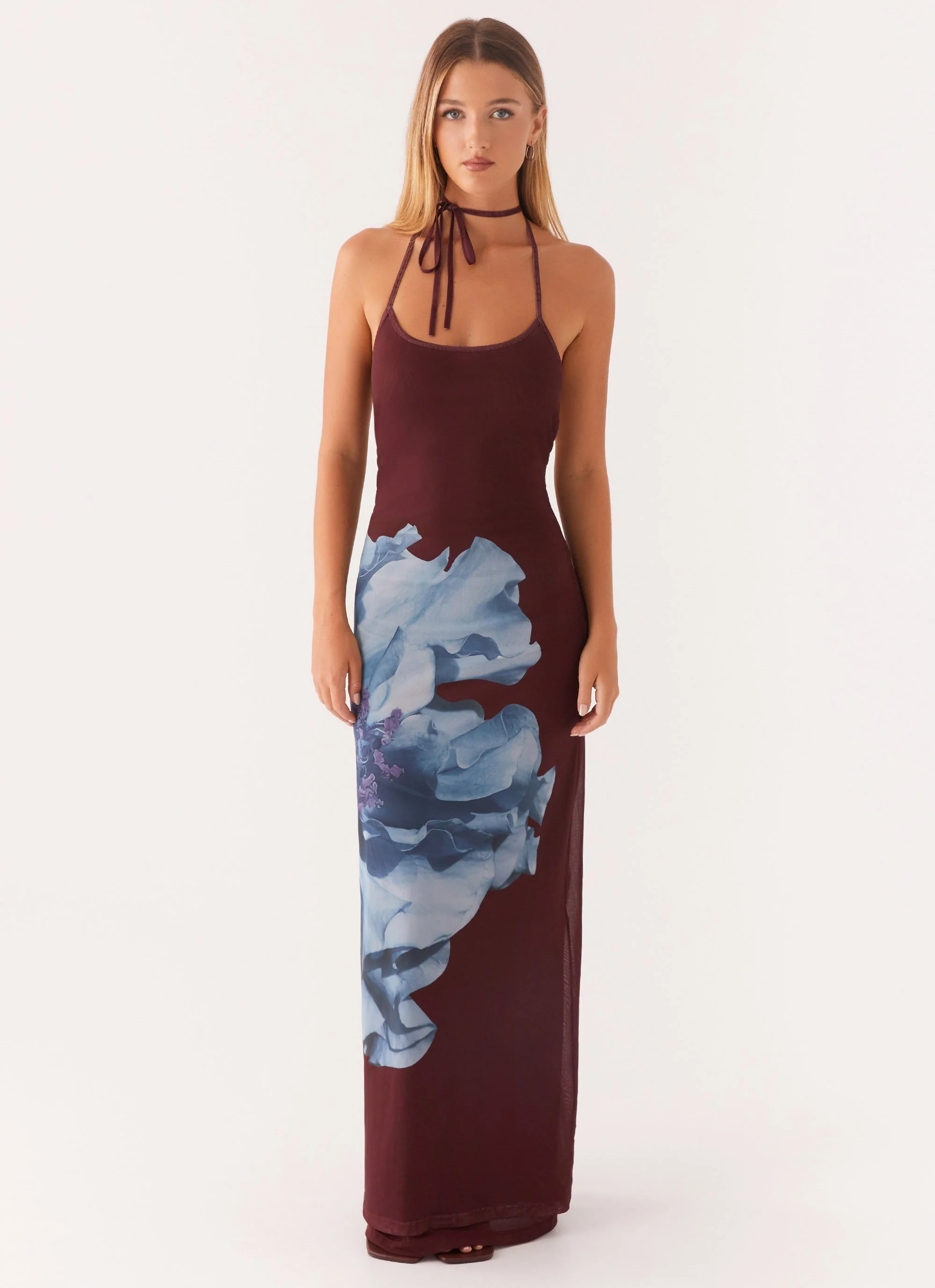 Dayana Halterneck Maxi Dress - Maroon Print - Image 2