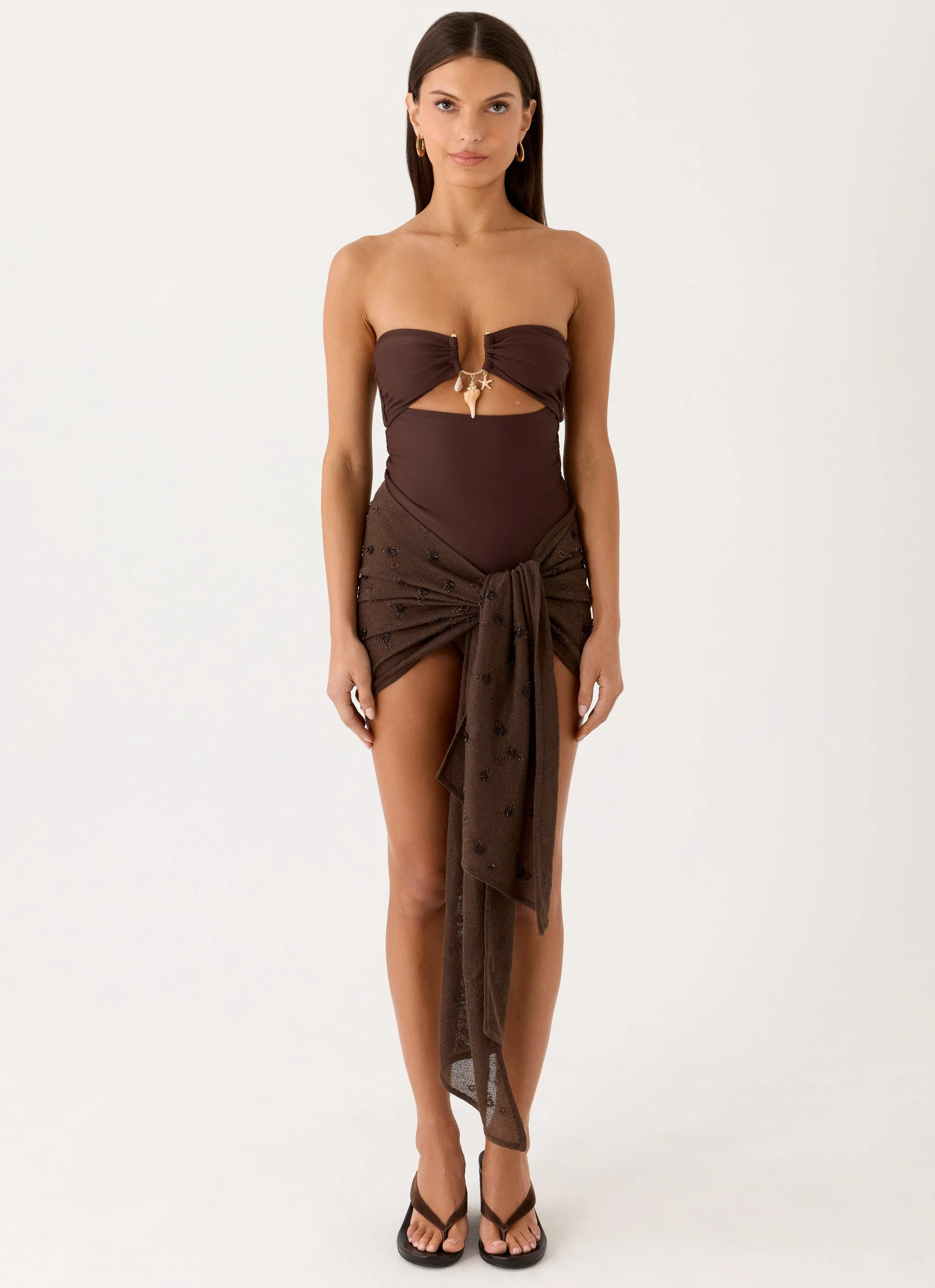 Deia Beaded Sarong - Chocolate - Image 2