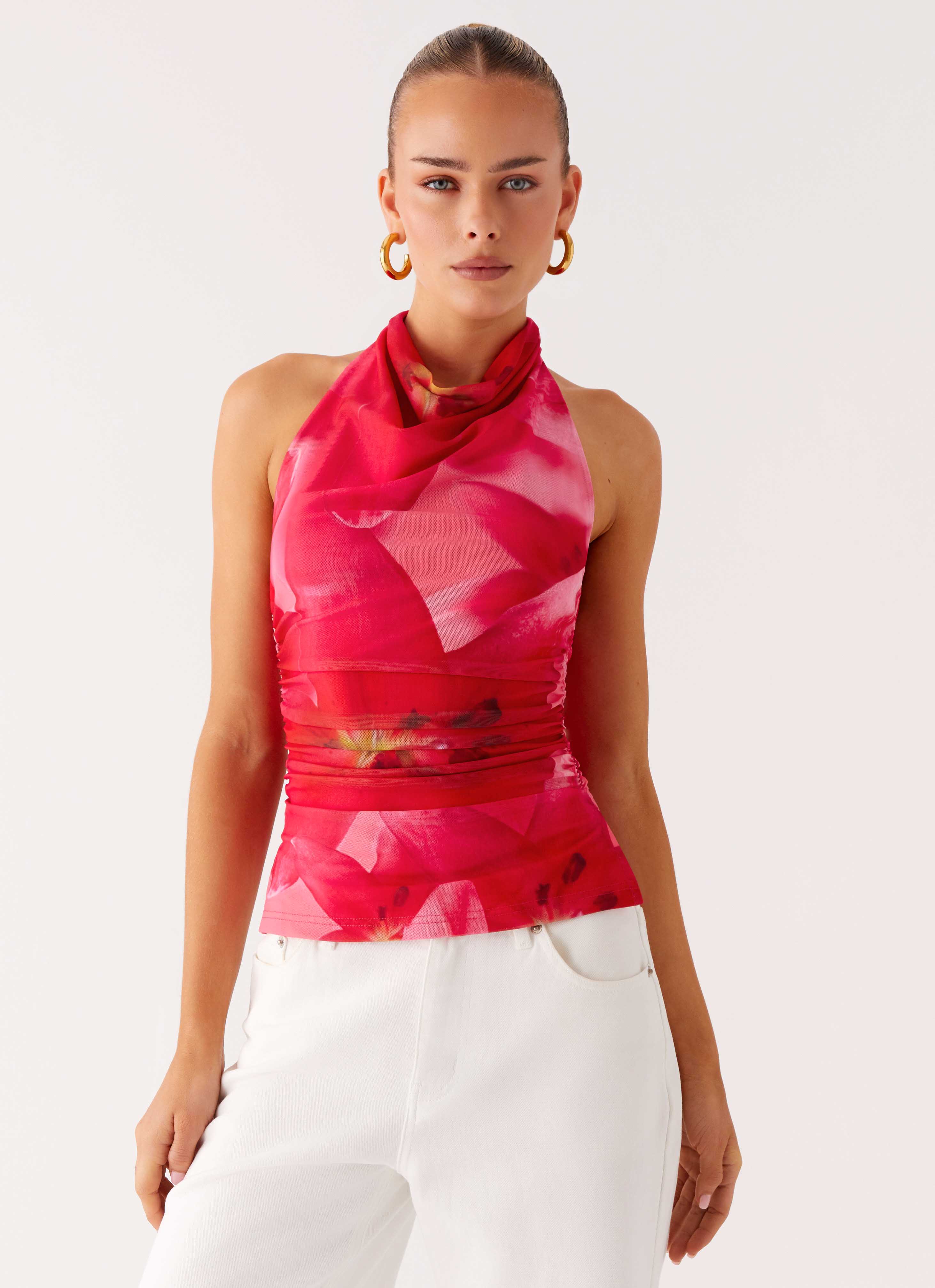 Delany Halter Top - Peach Watermelon Flower - Image 6