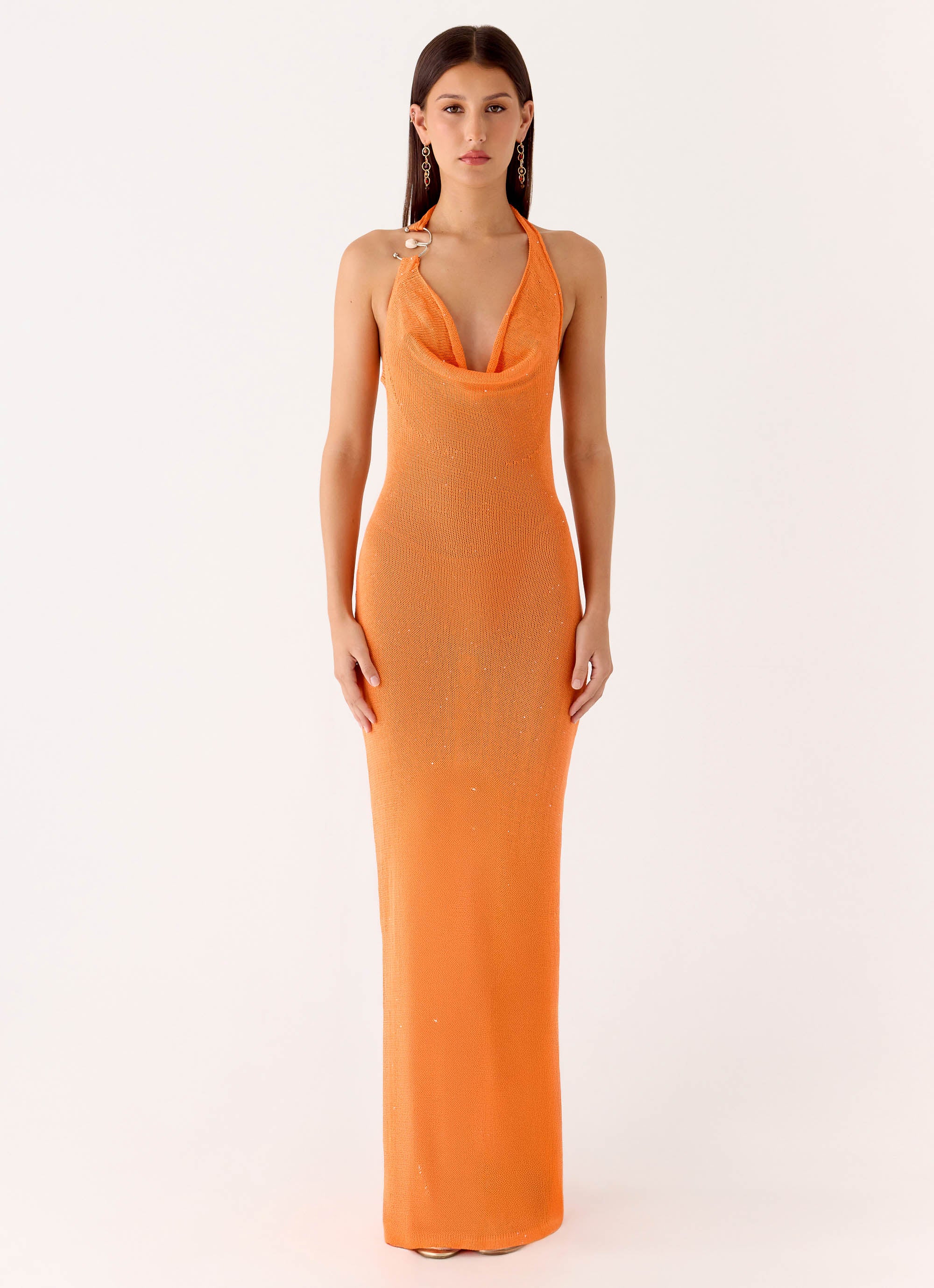 Delfina Cowl Knit Maxi Dress - Orange - Image 4