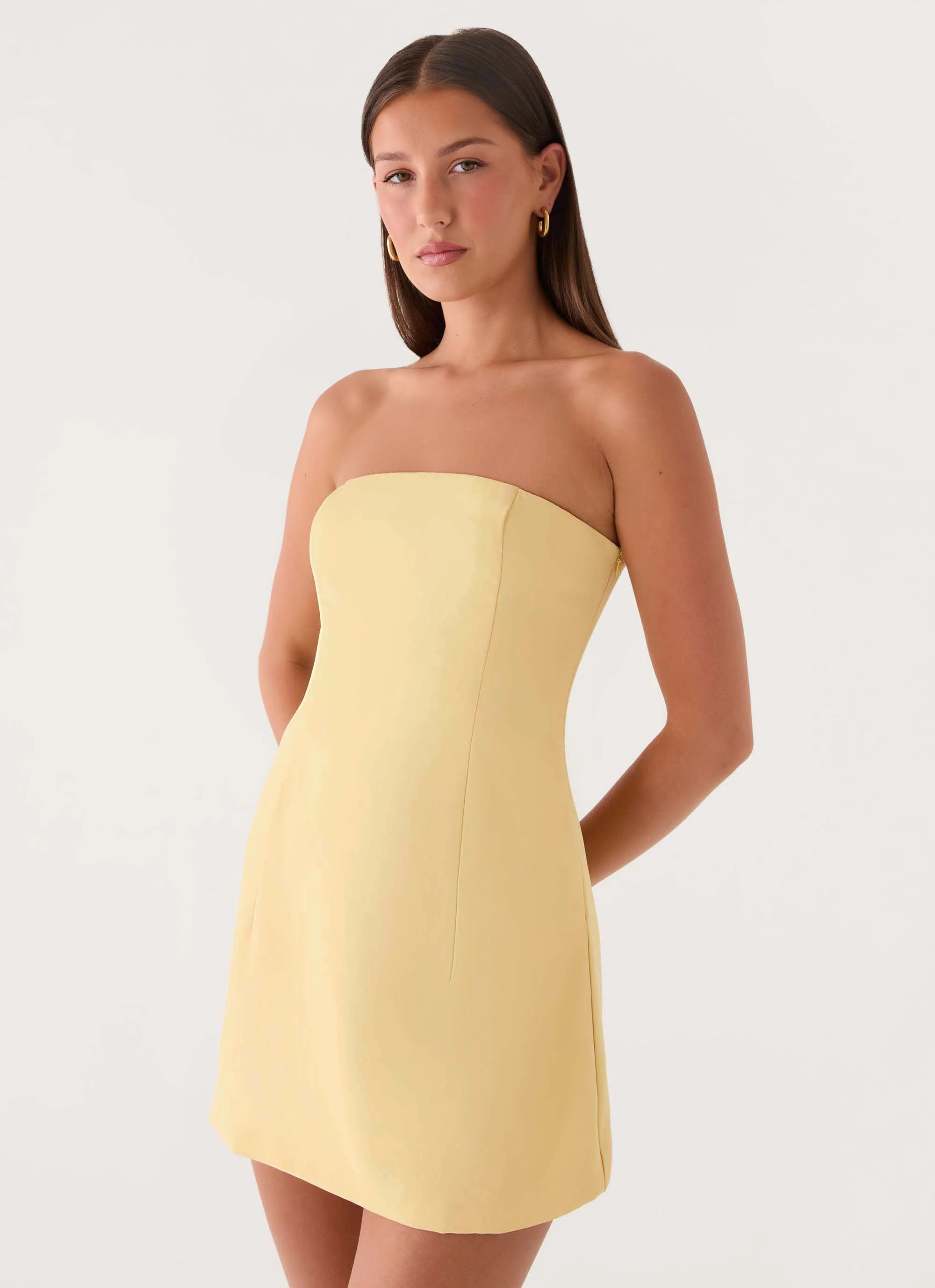 Della Strapless Mini Dress - Yellow - Image 4
