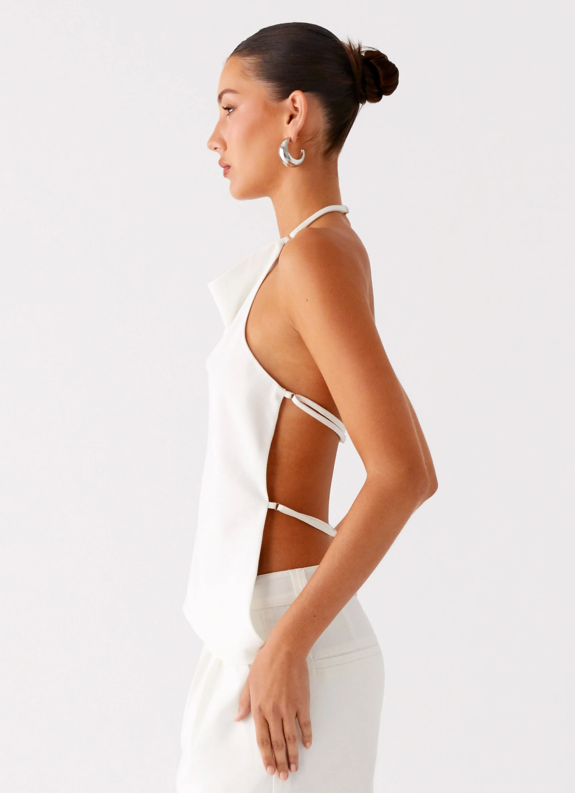 Delong Backless Linen Top - White - Image 2