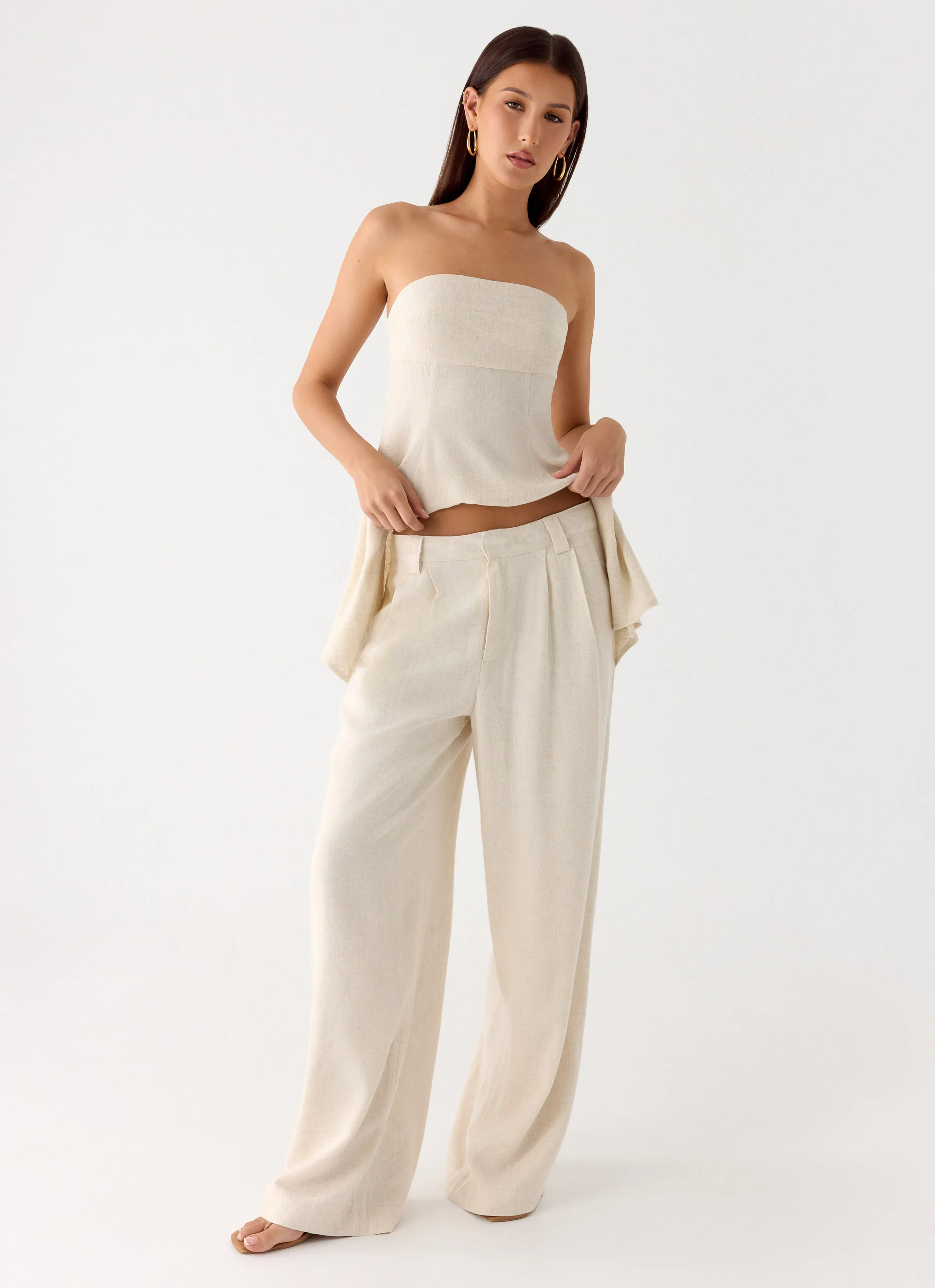 Delong Low Rise Linen Pants - Oatmeal - Image 6