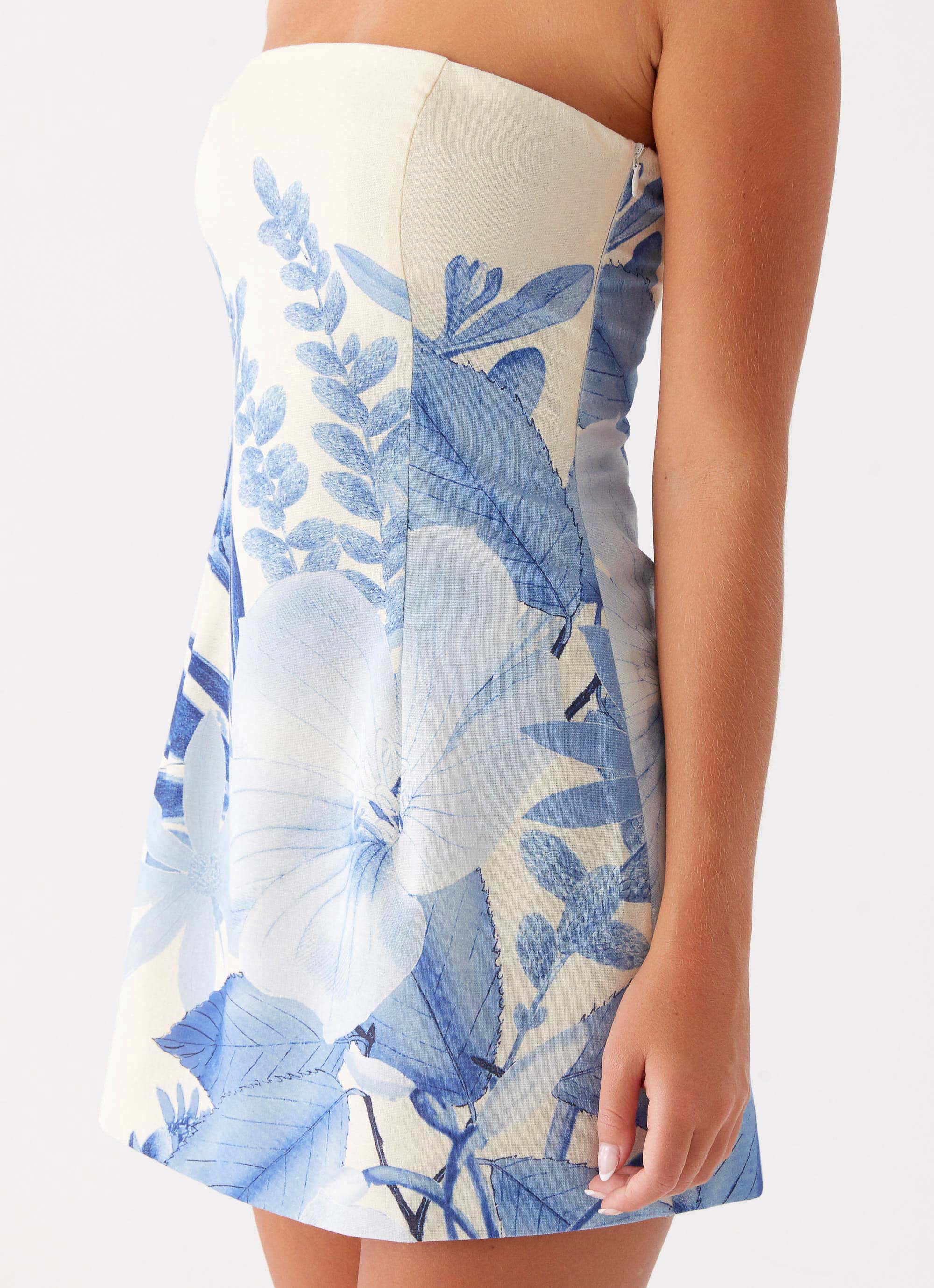 Denby Strapless Mini Dress - Blue Floral Print - Image 5