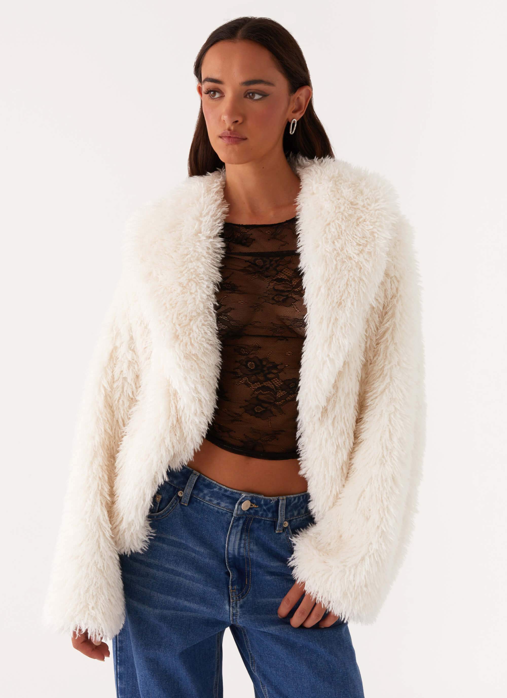 Denver Oversized Fur Jacket - Ivory - Image 6