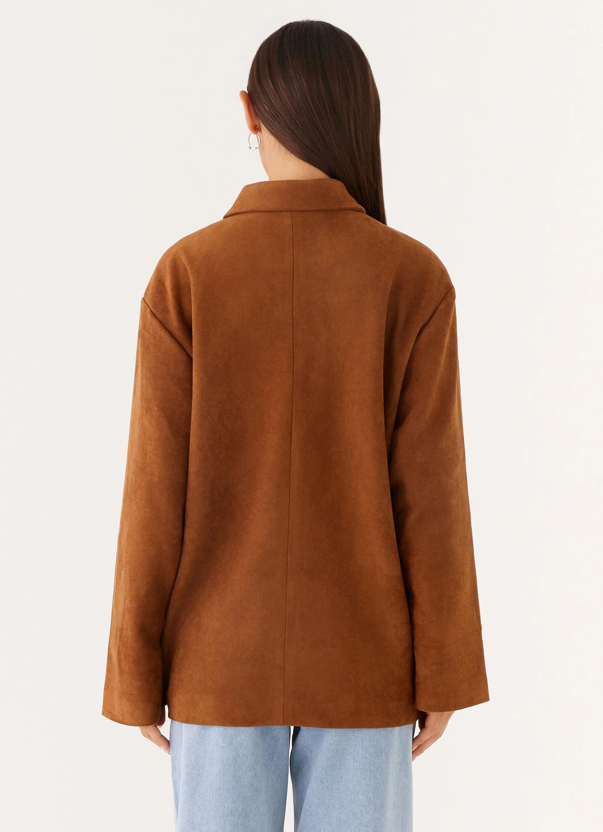 Devika Faux Suede Boxy Jacket - Brown - Image 5