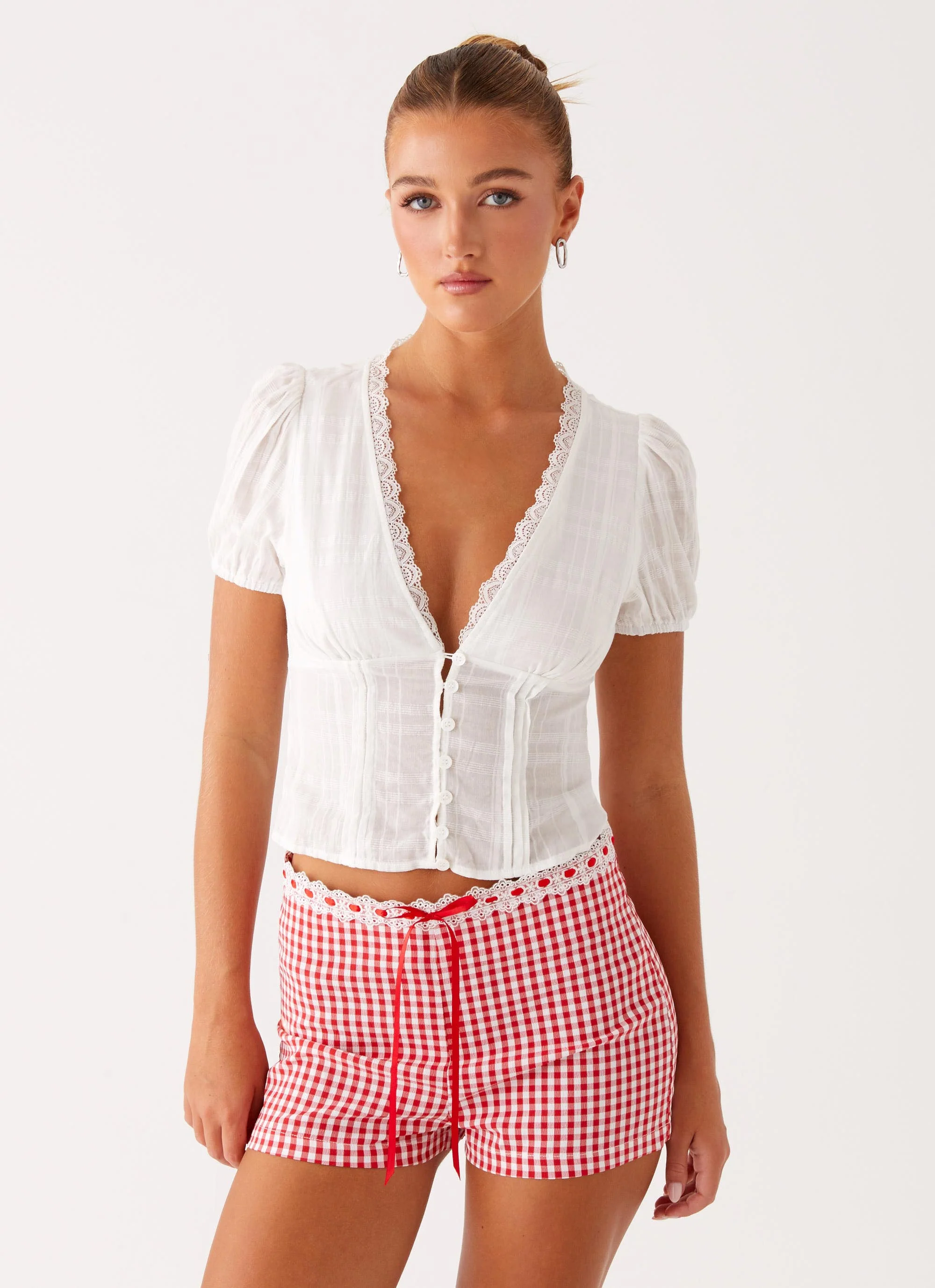 Devon Micro Shorts - Red Gingham - Image 6