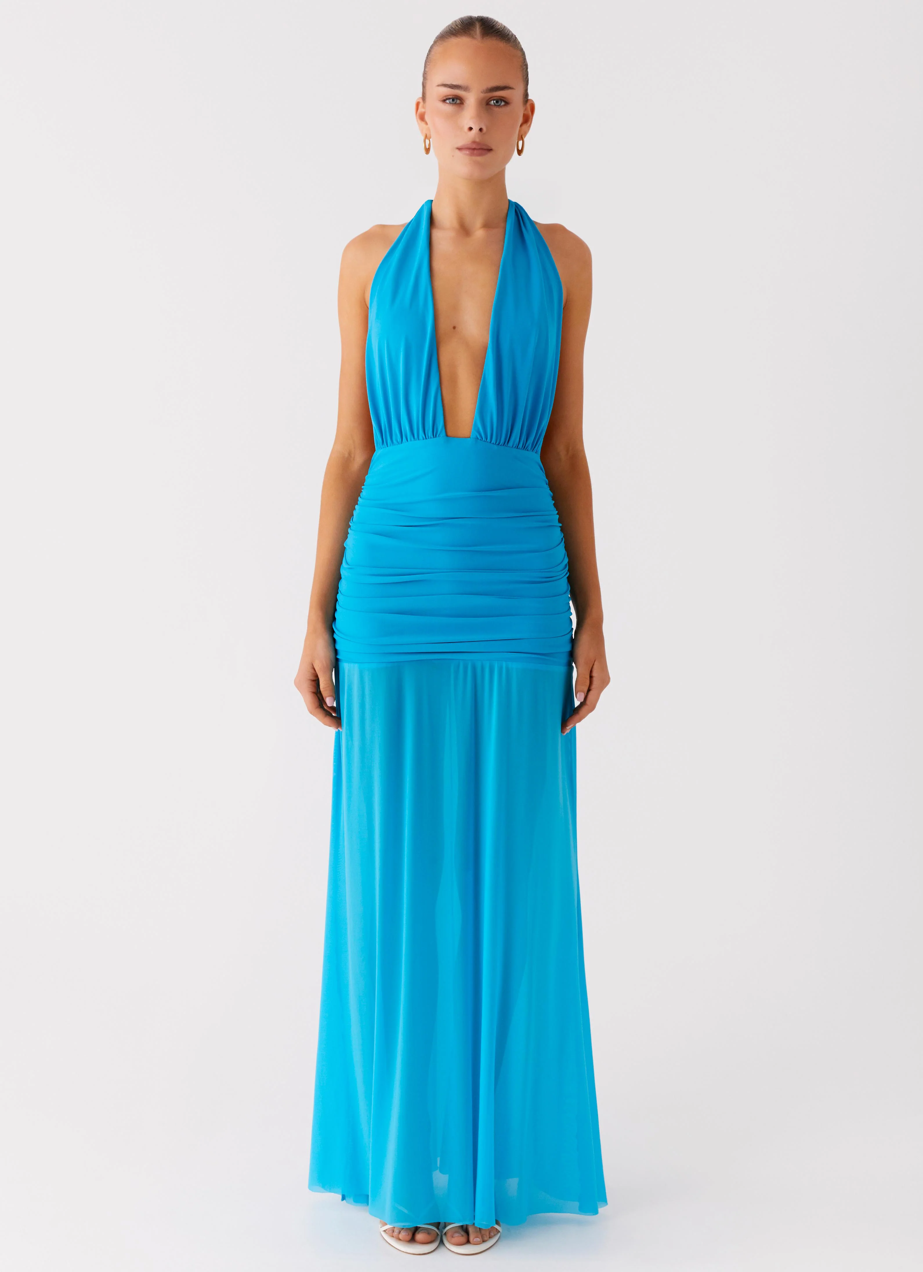 Dilemma Halter Maxi Dress - Turquoise Blue - Image 4